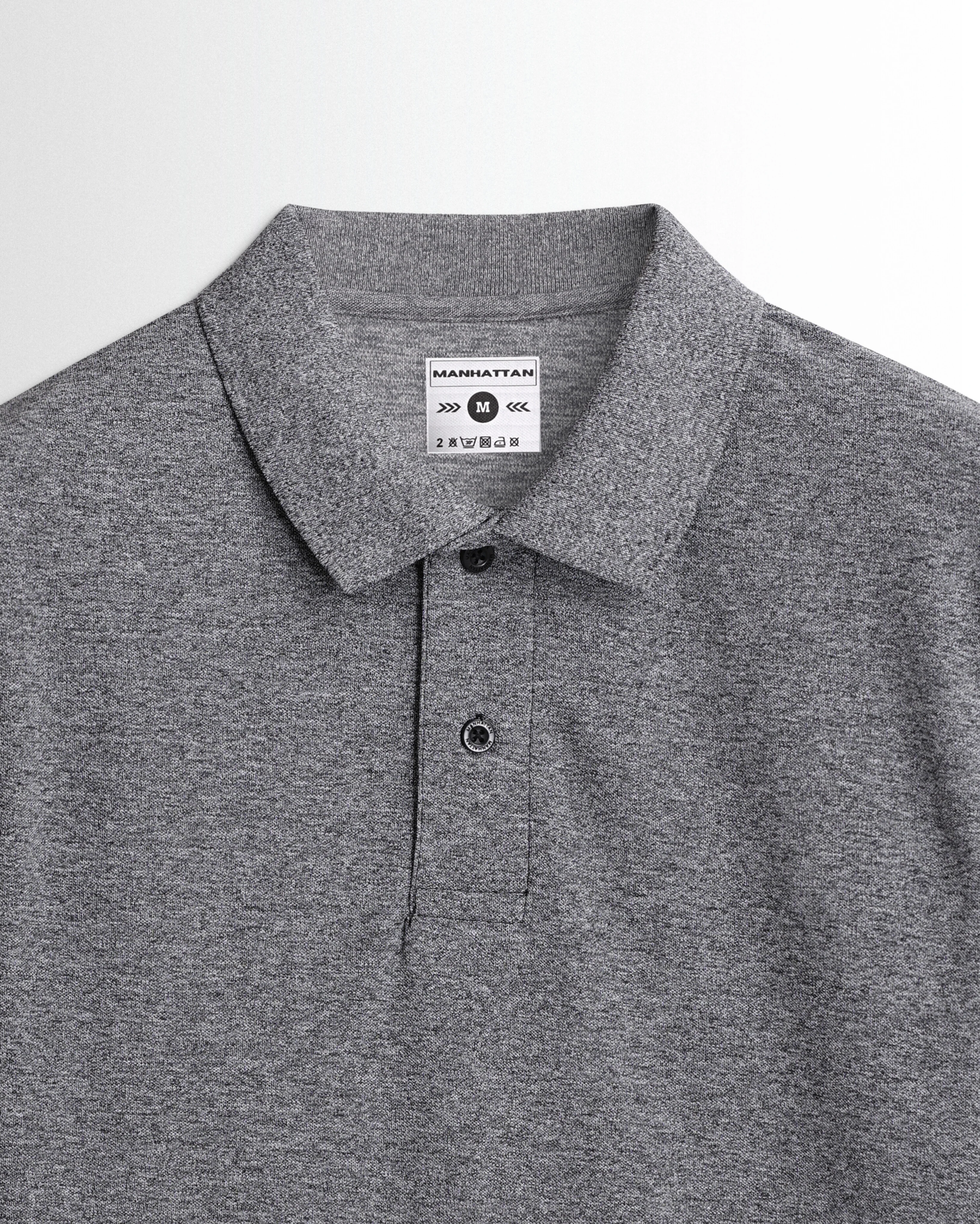 Active Wear Polo Full Sleeve Unisex Black Melange - Image 2