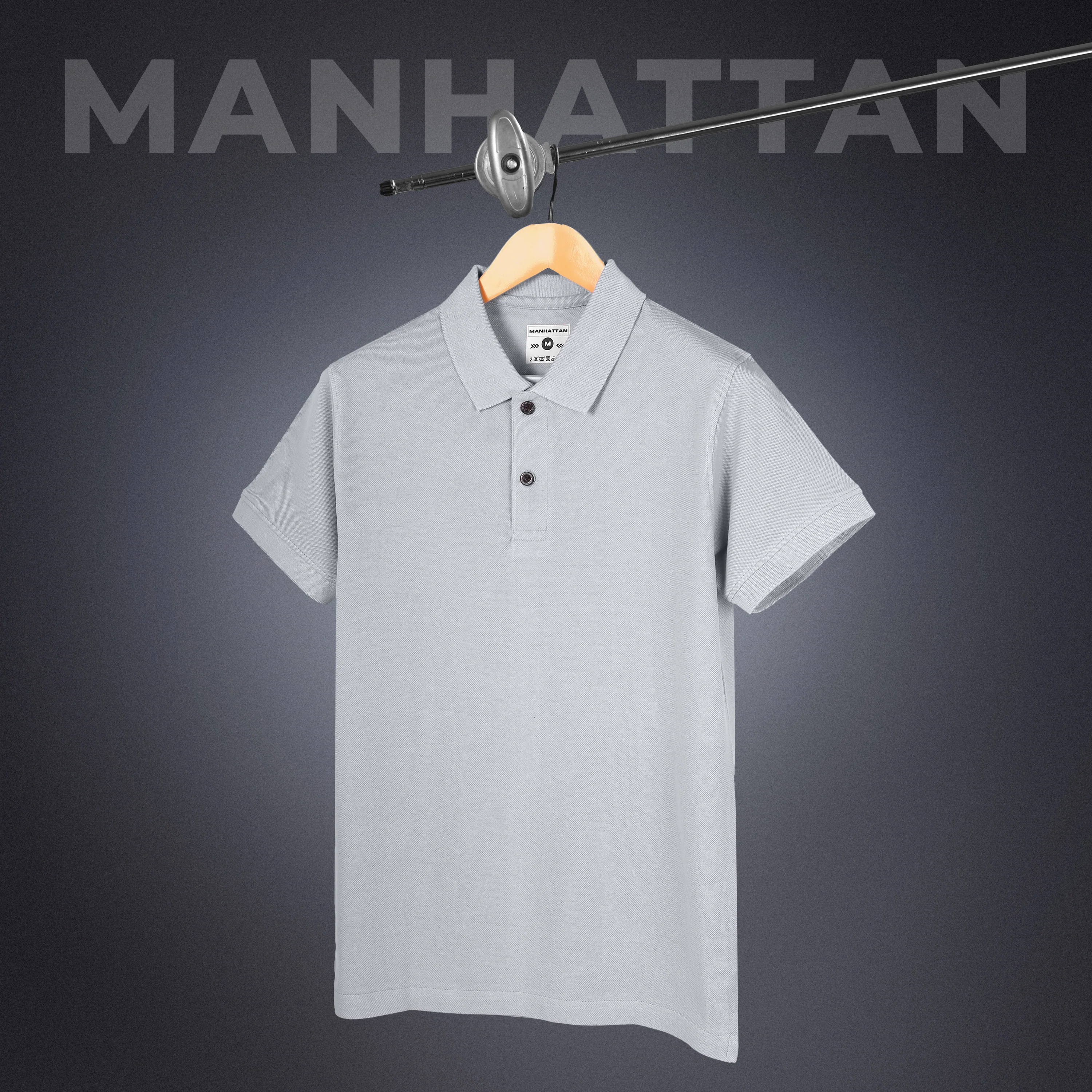 Pure Cotton Polo Plain T Shirts (Pearl Grey) Without Pocket - Image 2