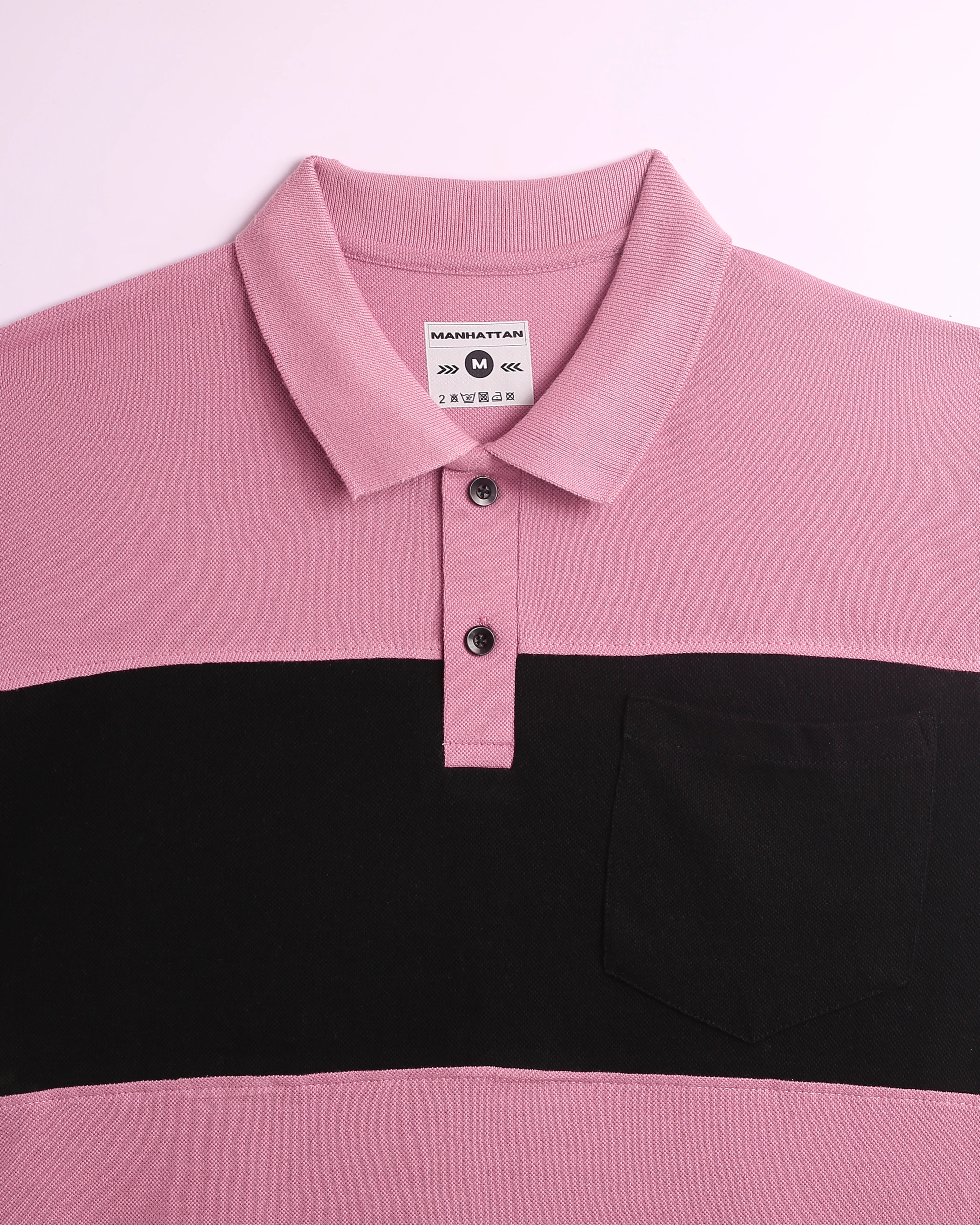 Pure Cotton Polo Pocket T shirts (Bubble Gum Pink/Black) Cut & Sew - Image 4