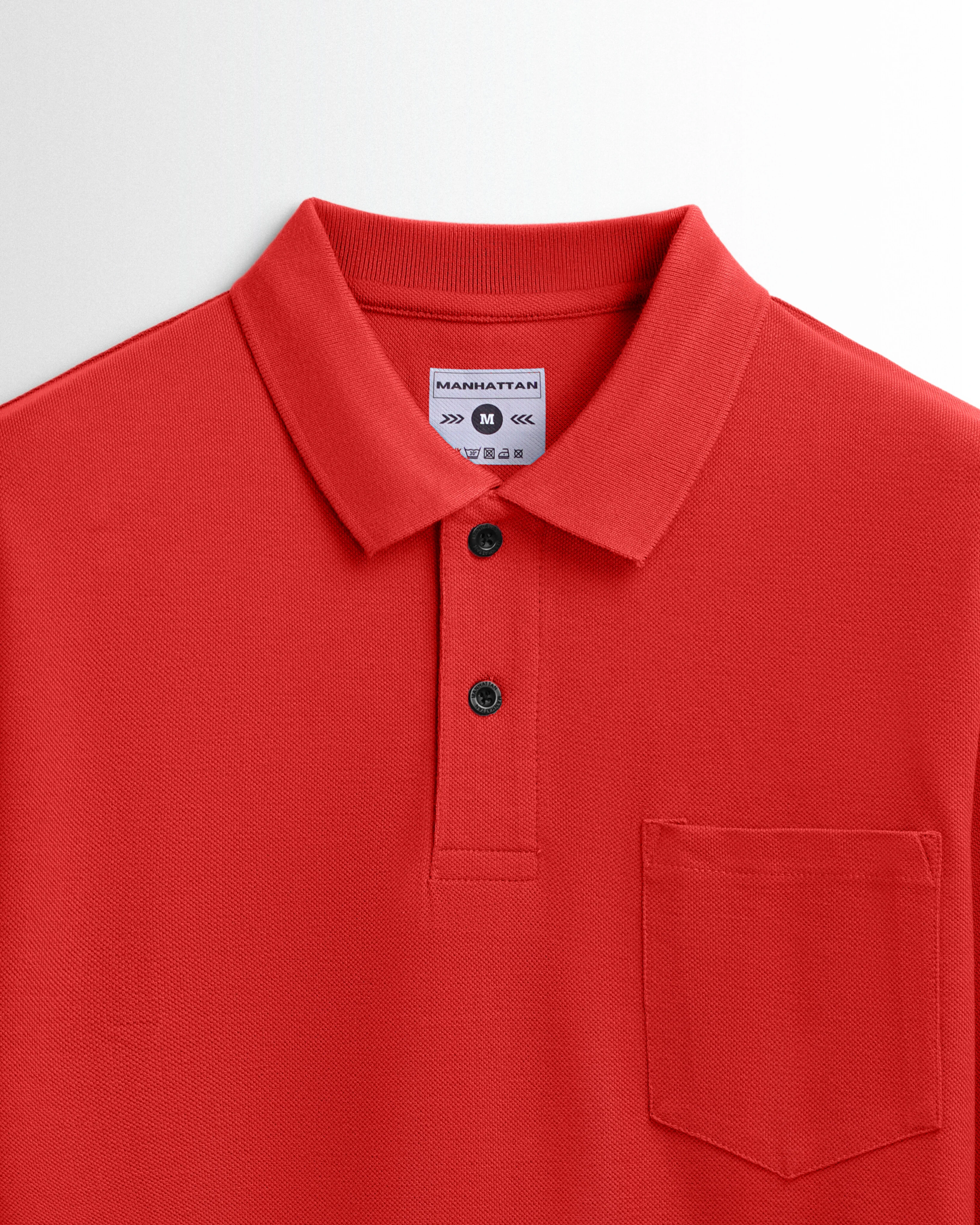 Cotton Polo Full Sleeve Pocket Unisex Red - Image 2