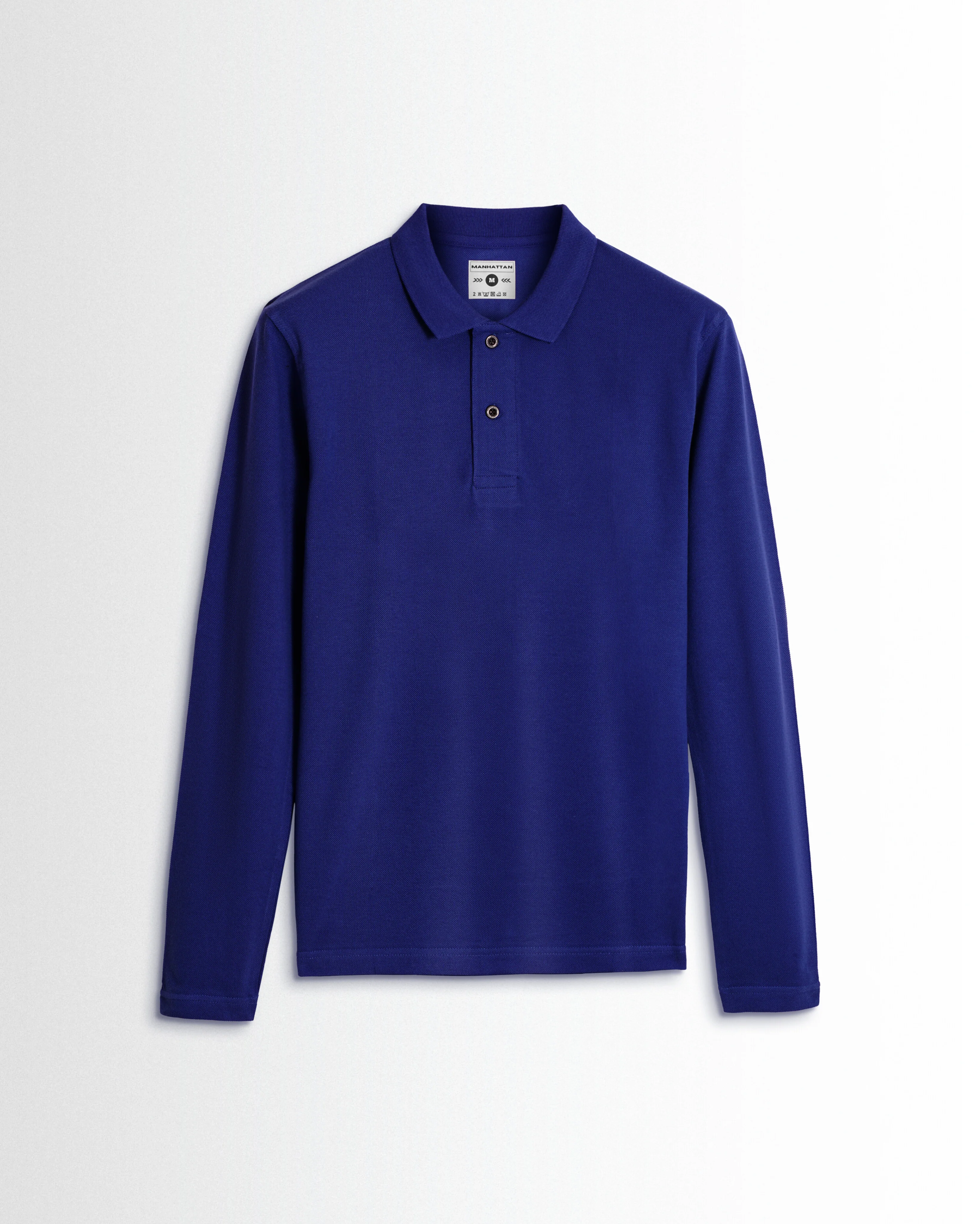 Cotton Polo Full Sleeve Unisex Azure Blue Without Pocket - Image 2