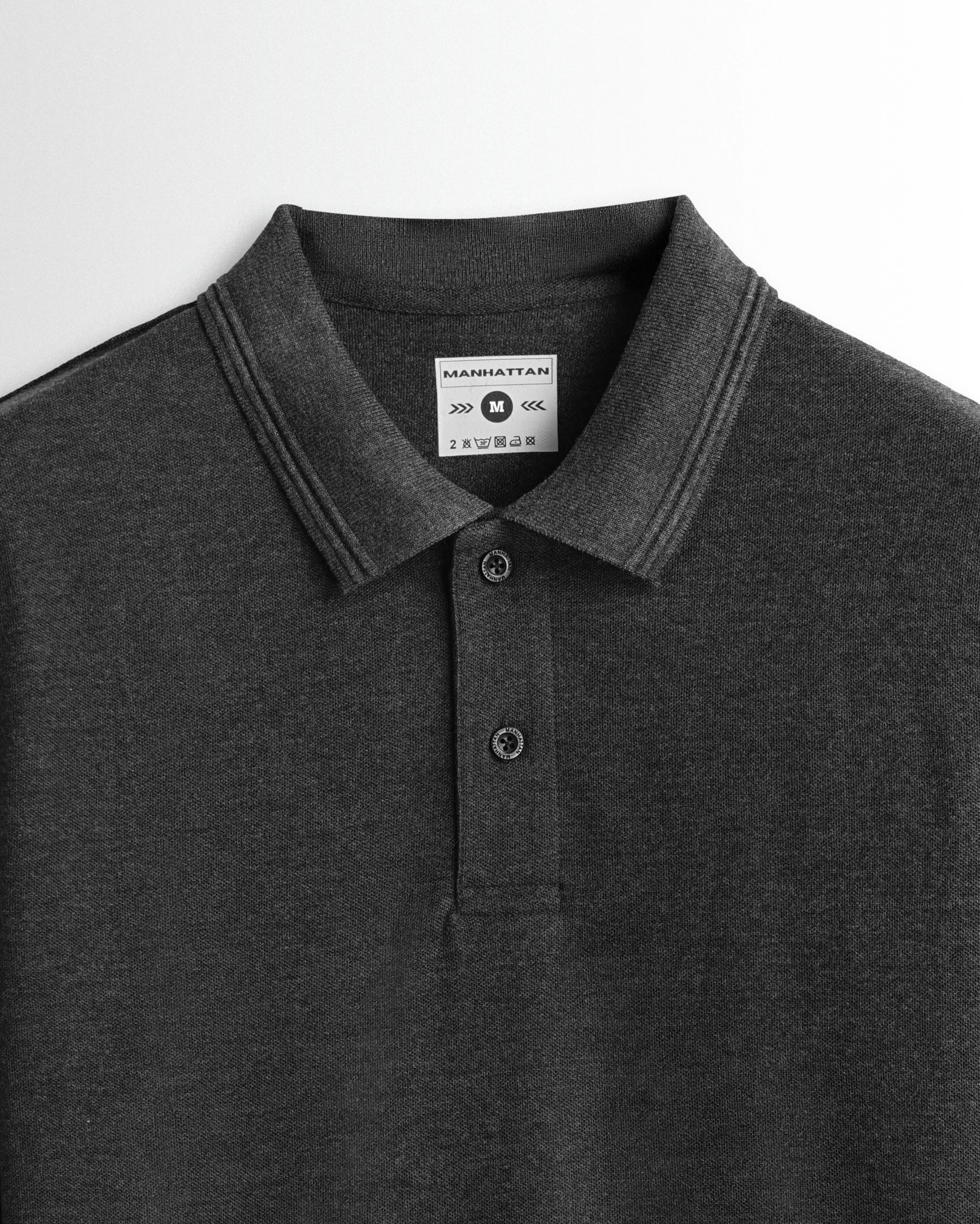 Rich in Cotton Polo Full Sleeve Unisex Dark Grey Without Pocket - Image 2