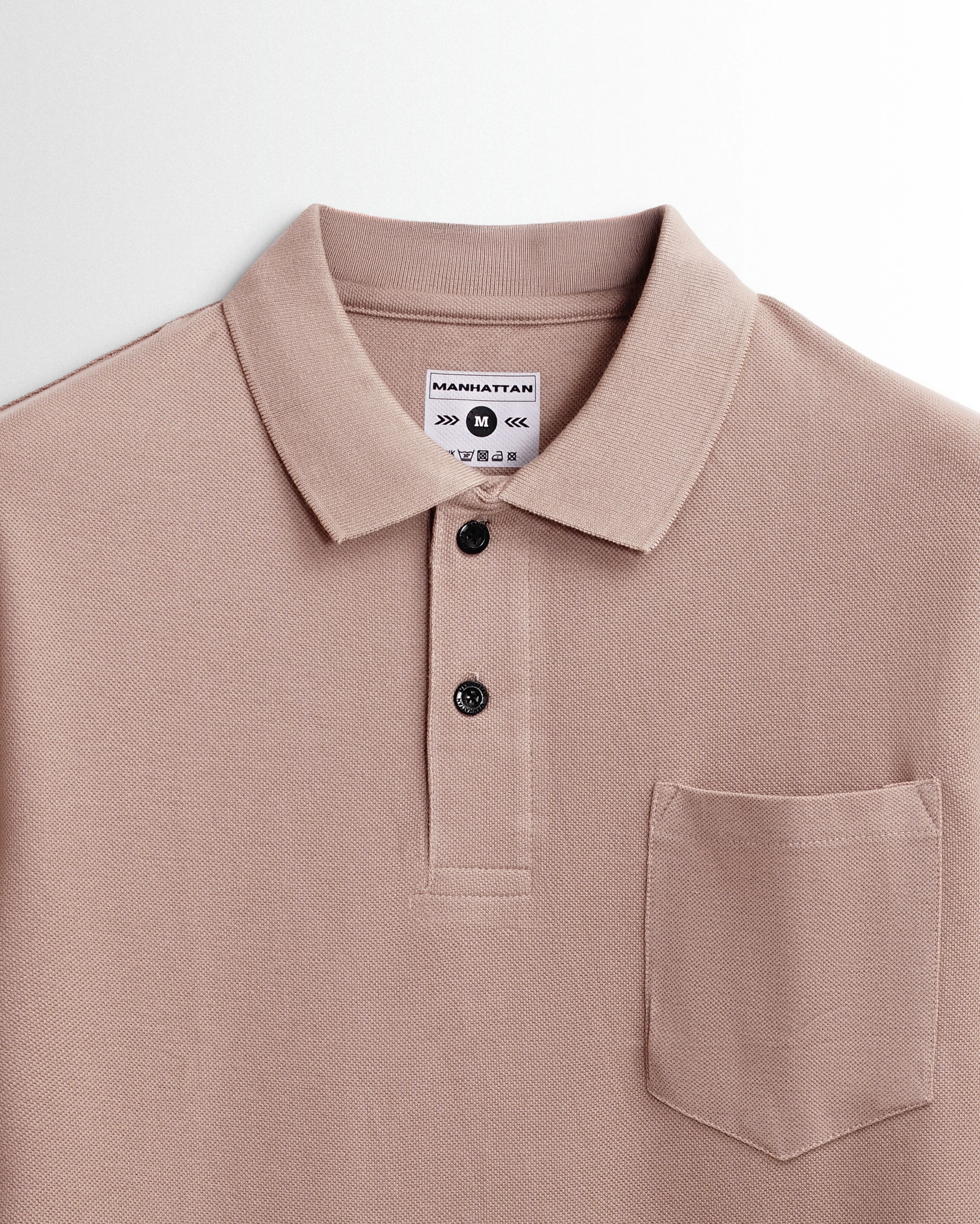 Cotton Polo Full Sleeve Unisex Dusty Pink Pocket - Image 2