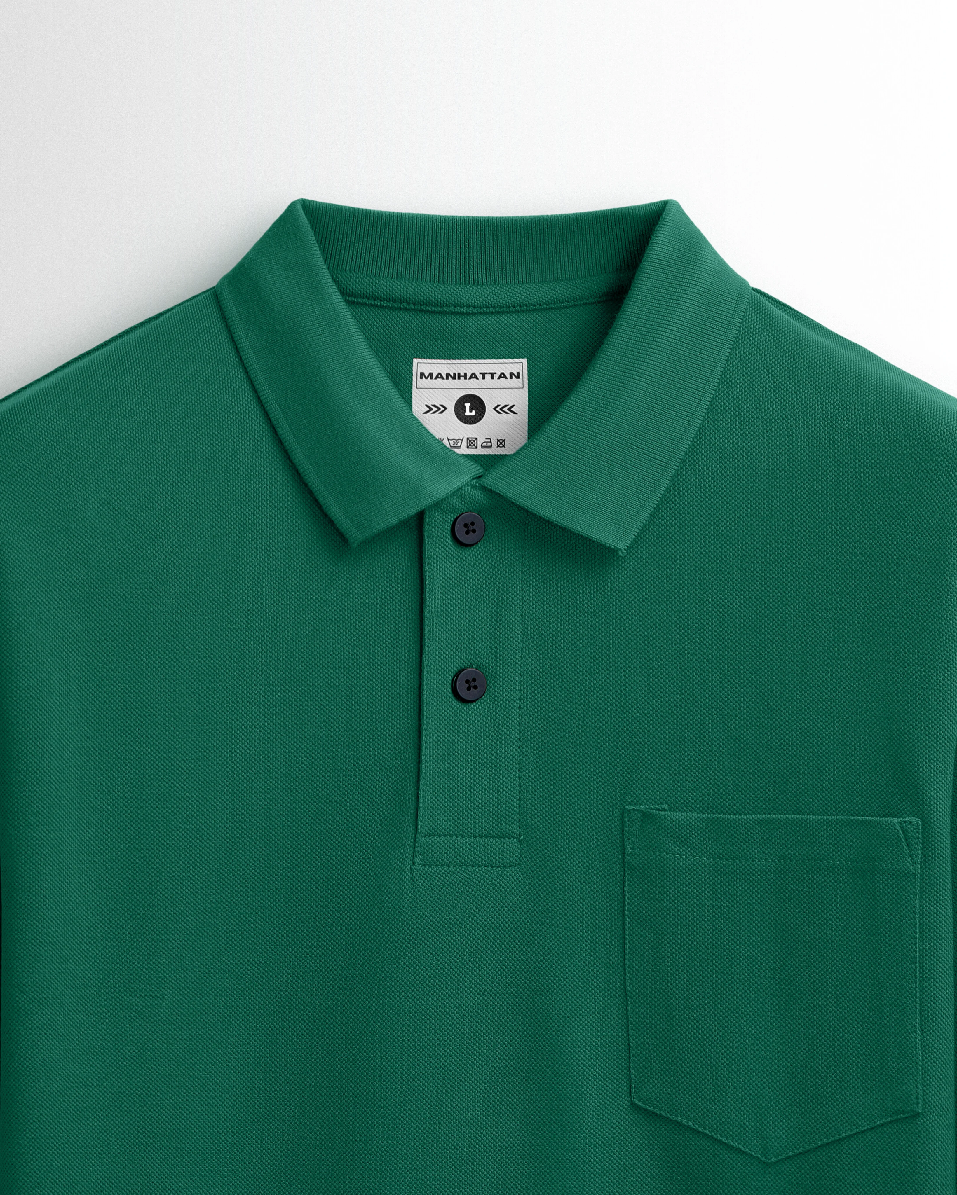 Cotton Polo Full Sleeve Unisex Forest Green Pocket - Image 2