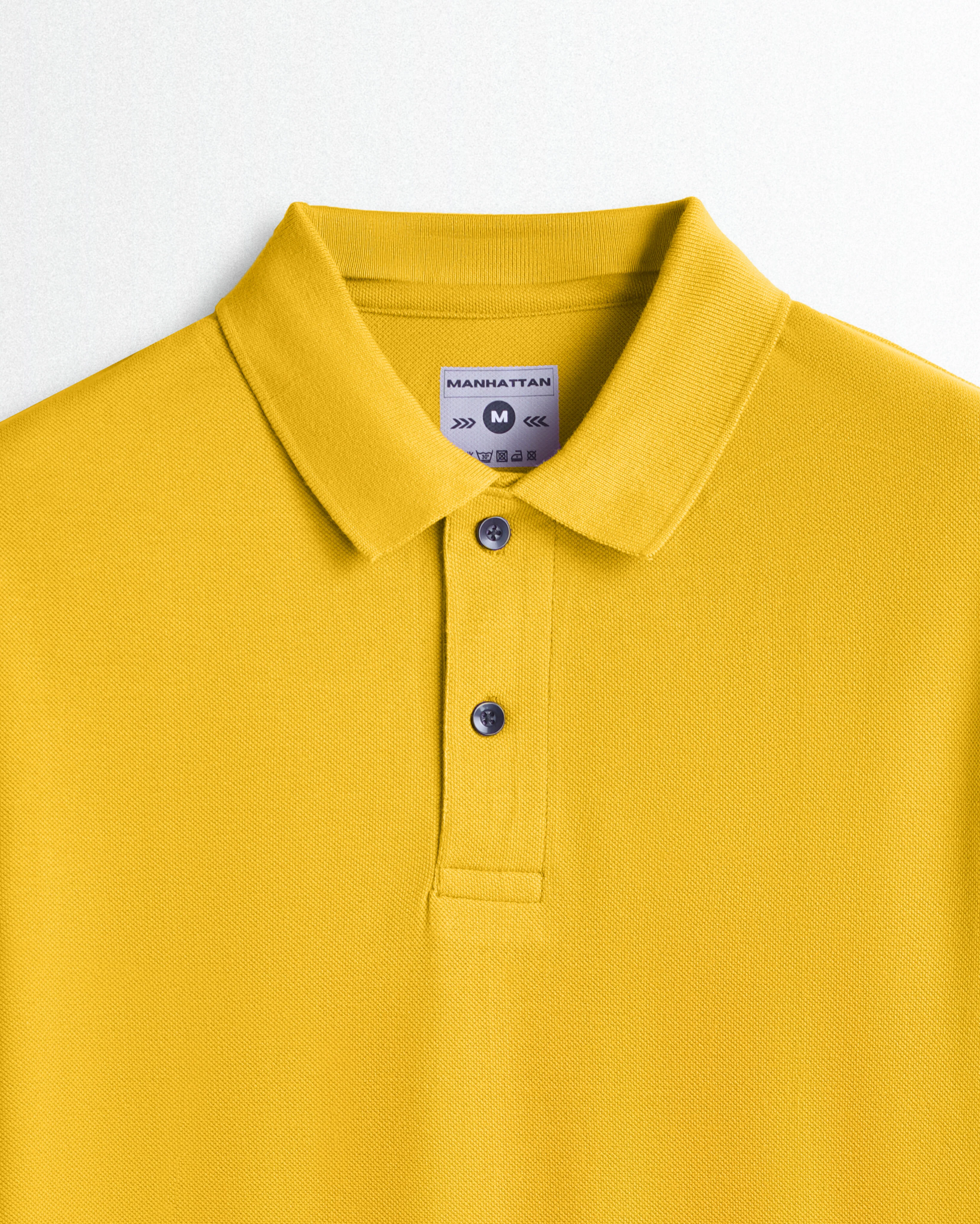 Cotton Polo Full Sleeve Unisex Golden Yellow Without Pocket - Image 2