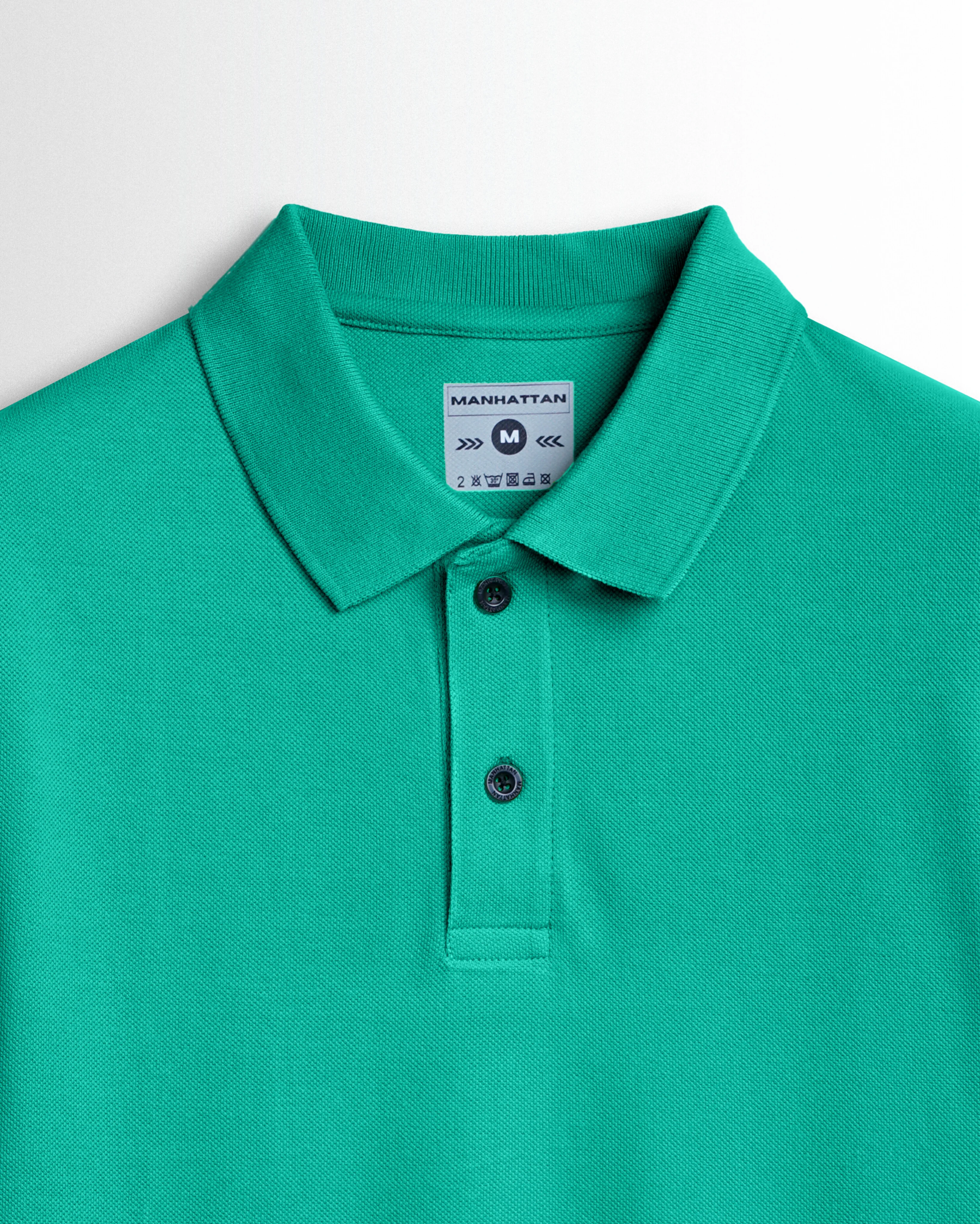 Cotton Polo Full Sleeve Unisex Jade Green Without Pocket - Image 2