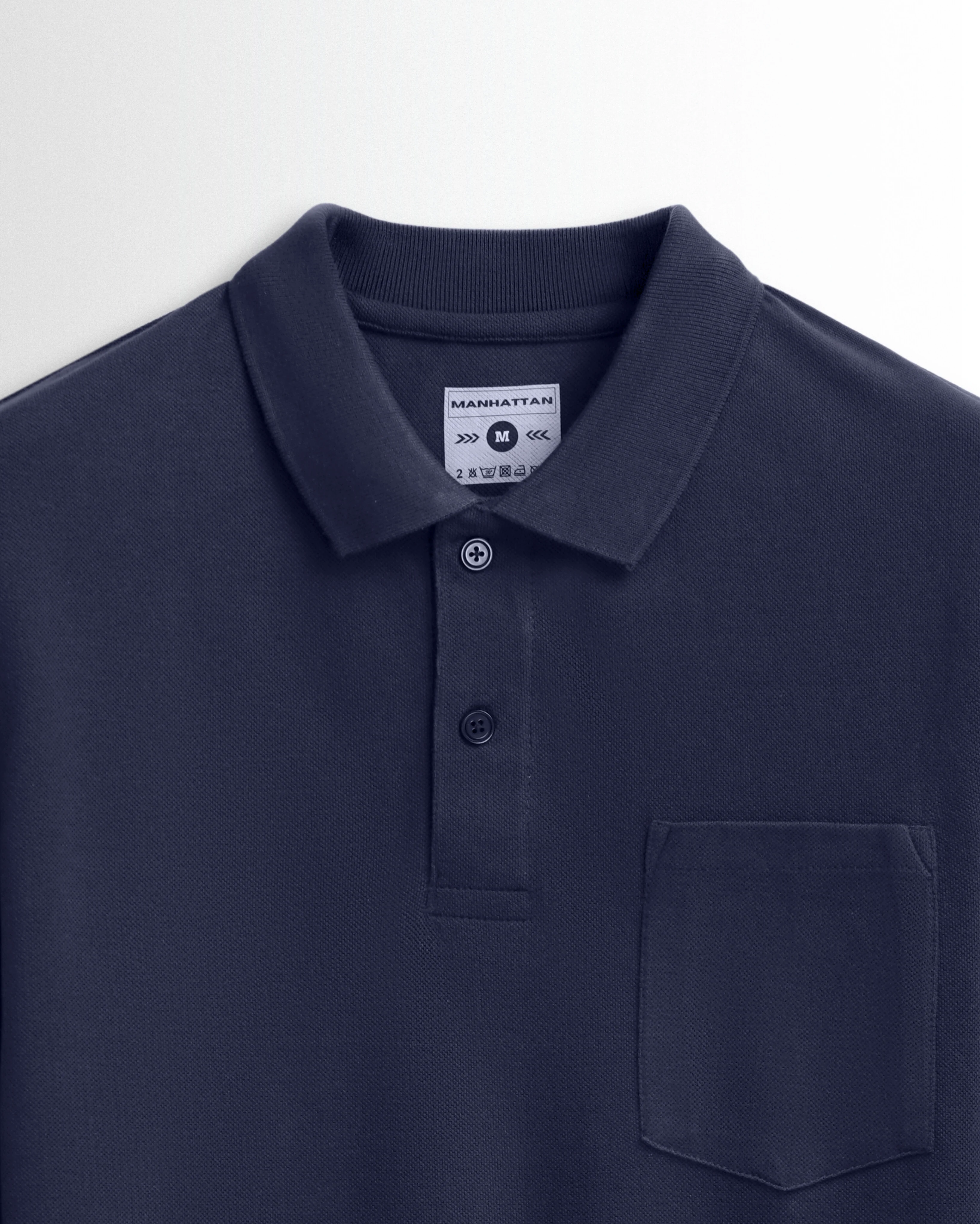 Cotton Polo Full Sleeve Unisex Navy Pocket - Image 2