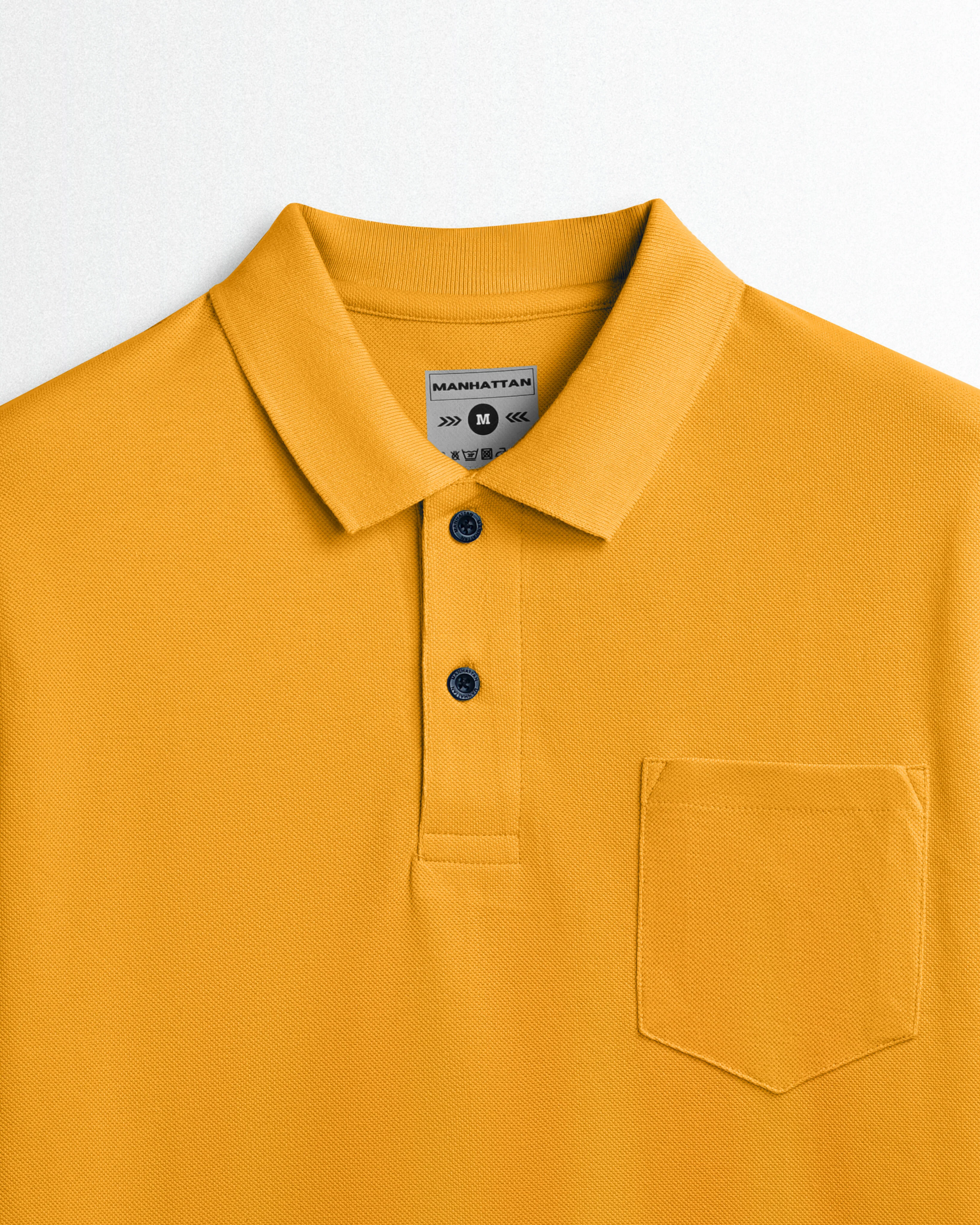 Cotton Polo Full Sleeve Unisex Pocket Golden Mustard - Image 2