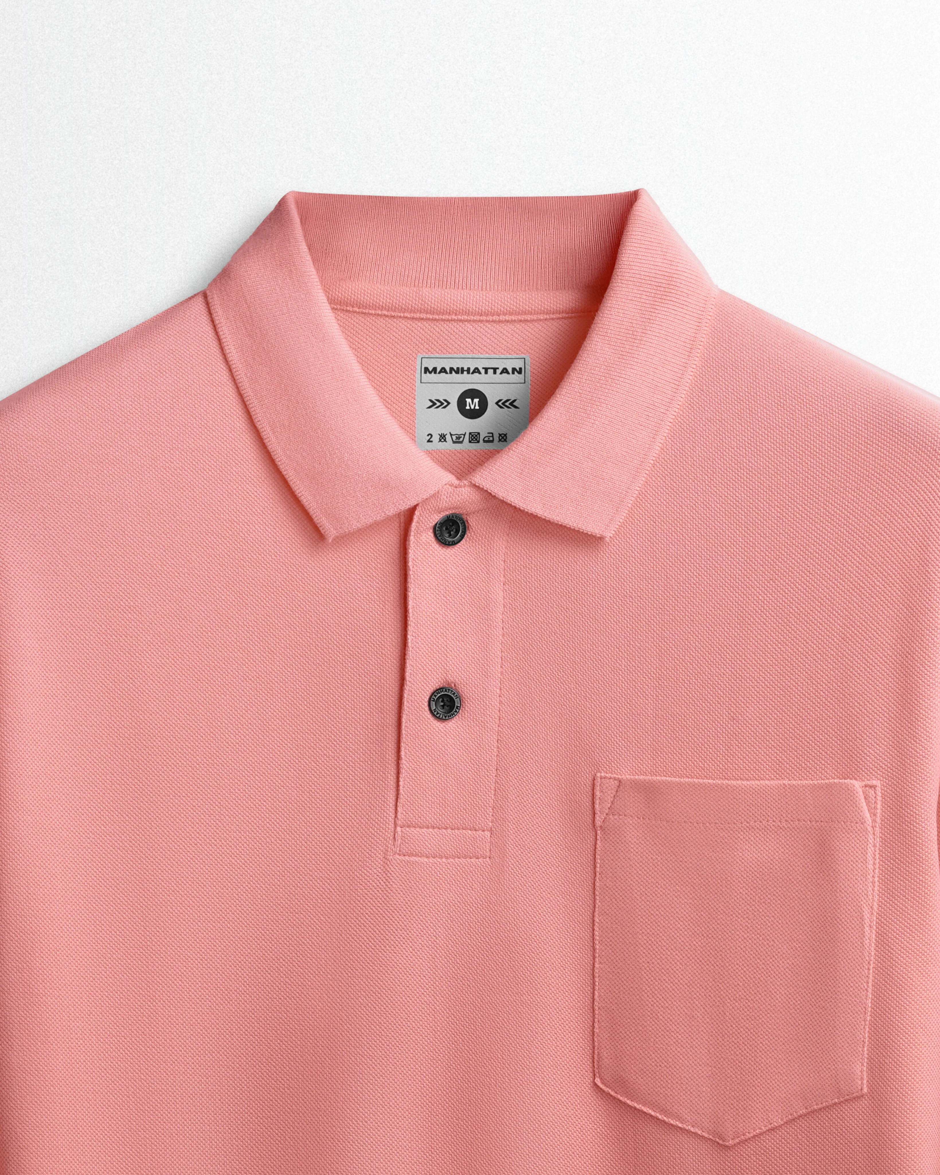 Cotton Polo Full Sleeve Unisex Pocket Light Orange - Image 2