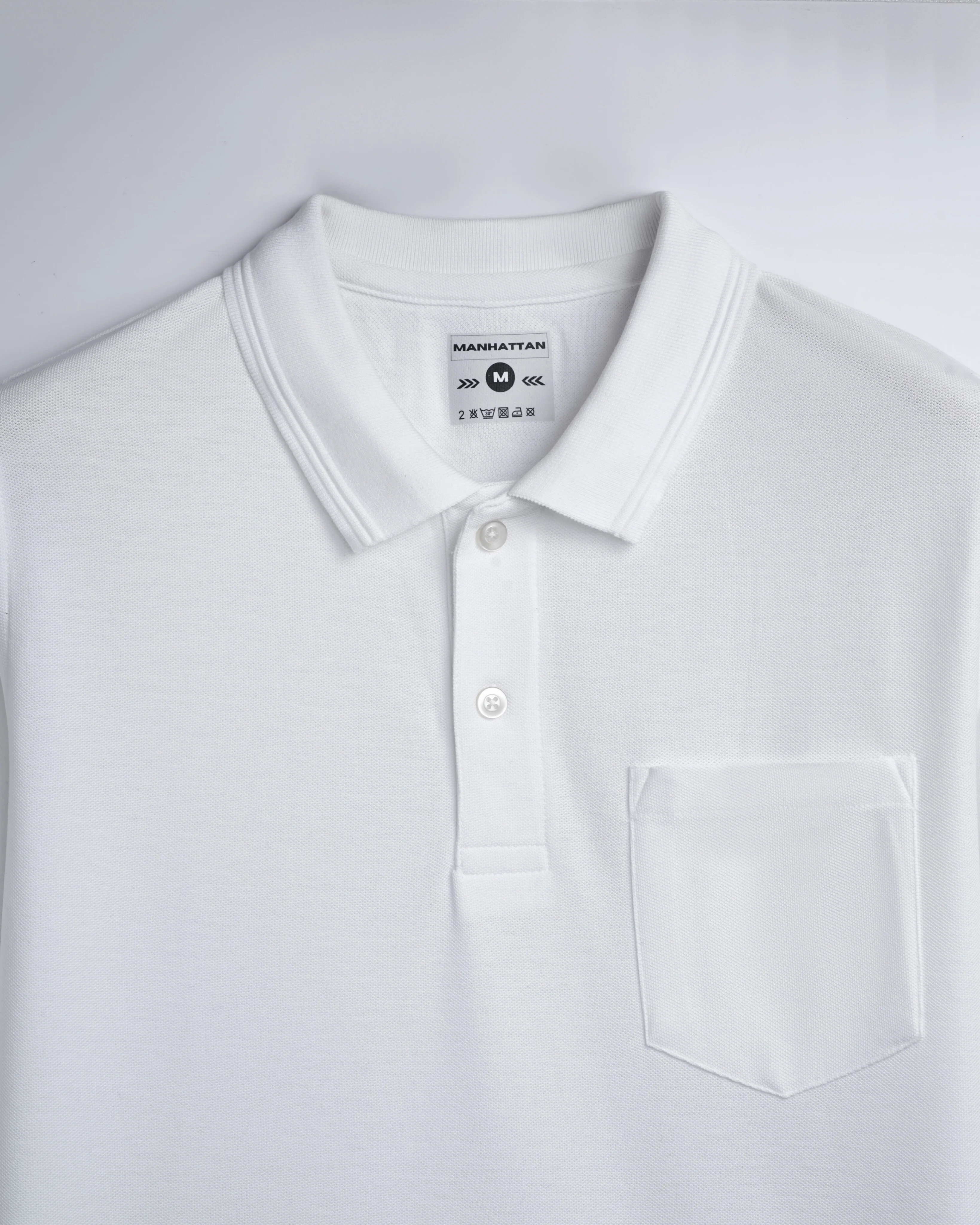 Polo Full Sleeve Pocket Unisex White - Image 2