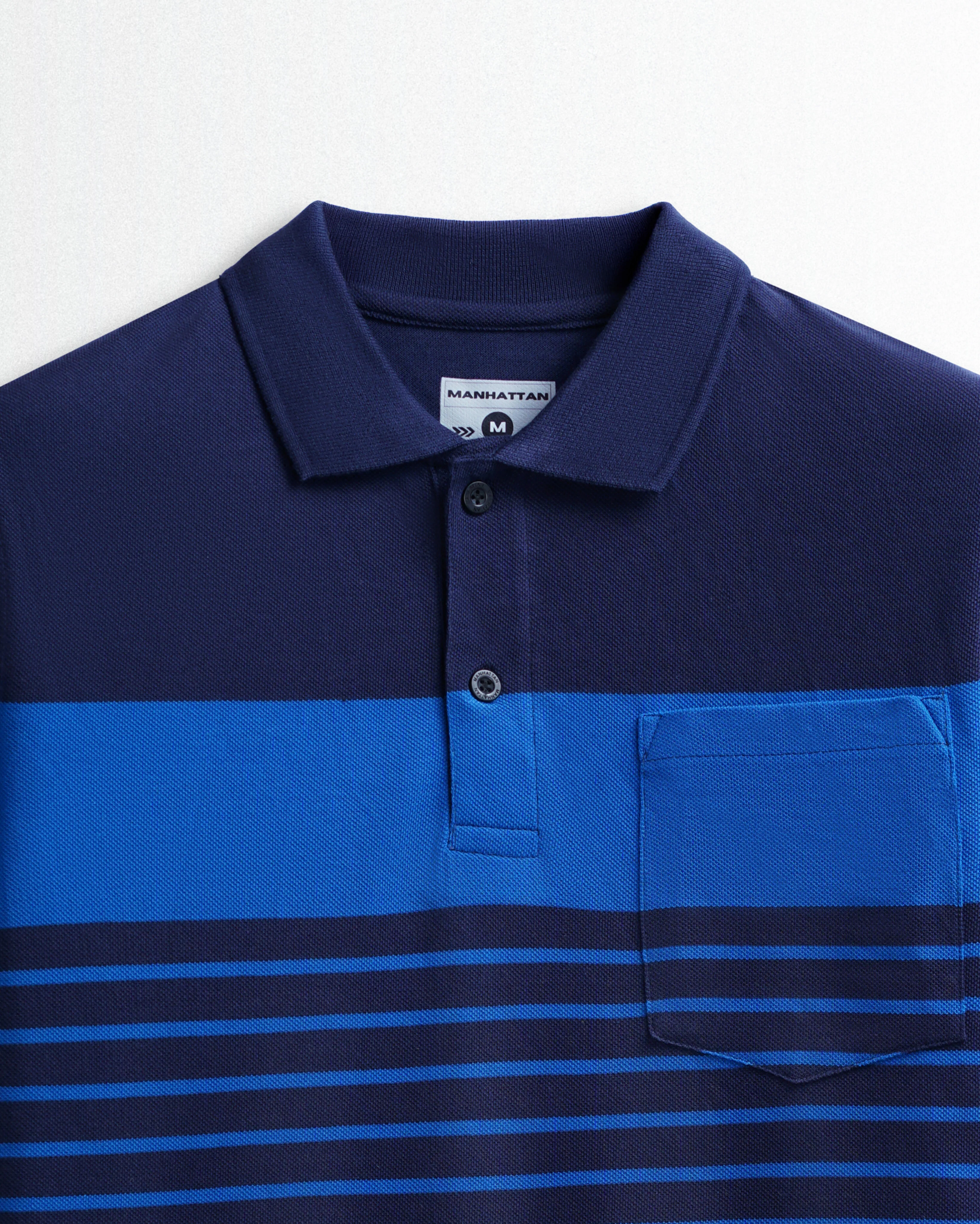 Premium Cotton Striped Polo Pocket (Royal Blue/Navy Stripes) - Image 2
