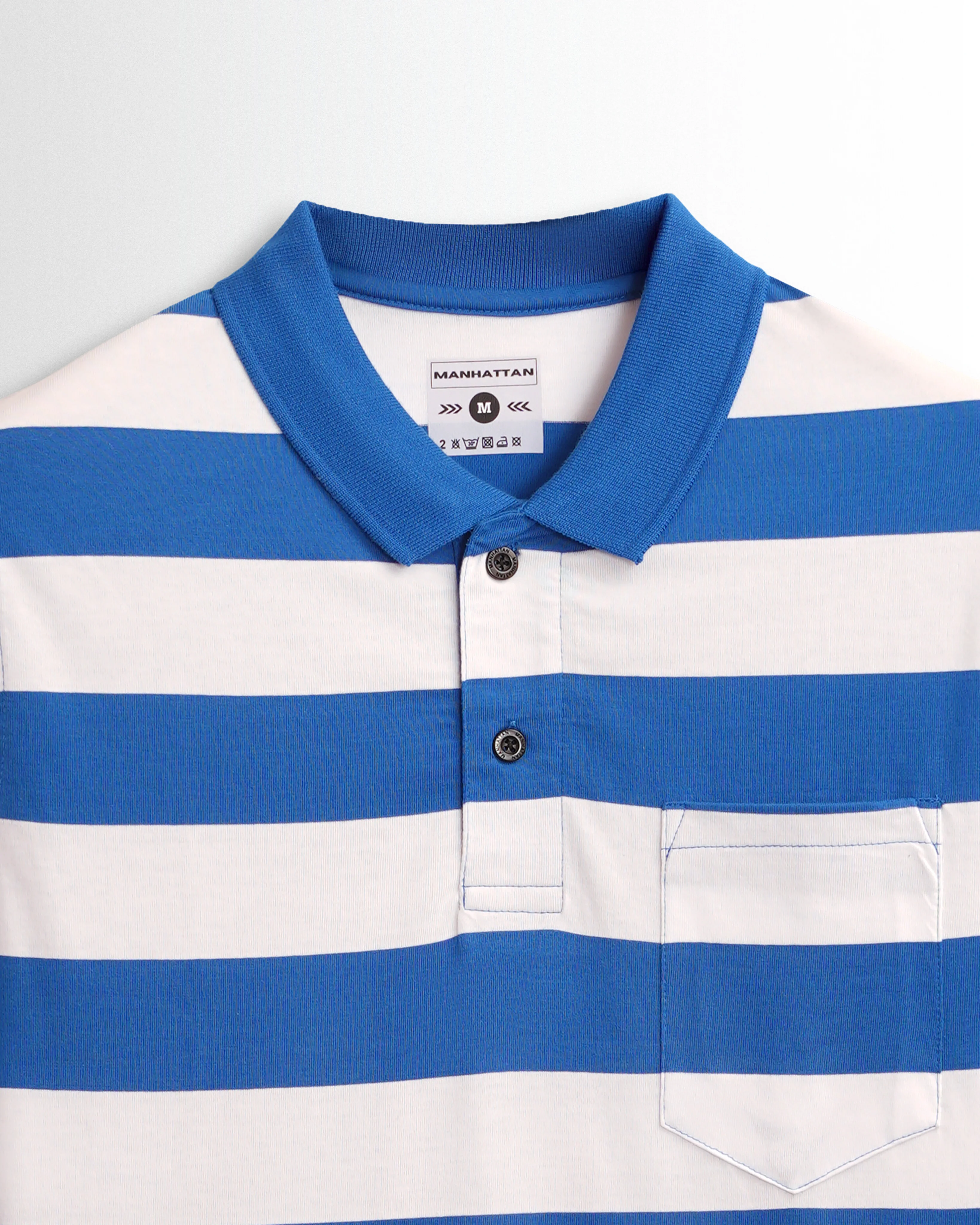 Premium Cotton Striped Polo Pocket (White/Blue Stripes) Full Sleeve - Image 2