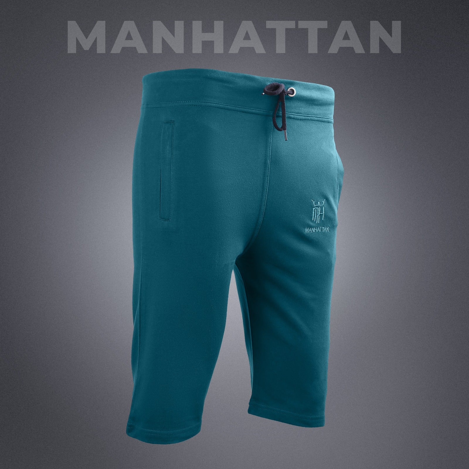 Premium Cotton Teal Blue 3/4 Shorts Regular Fit - Image 3
