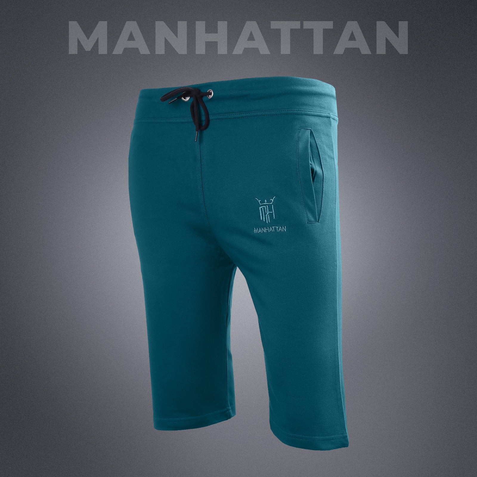 Premium Cotton Teal Blue 3/4 Shorts Regular Fit - Image 4