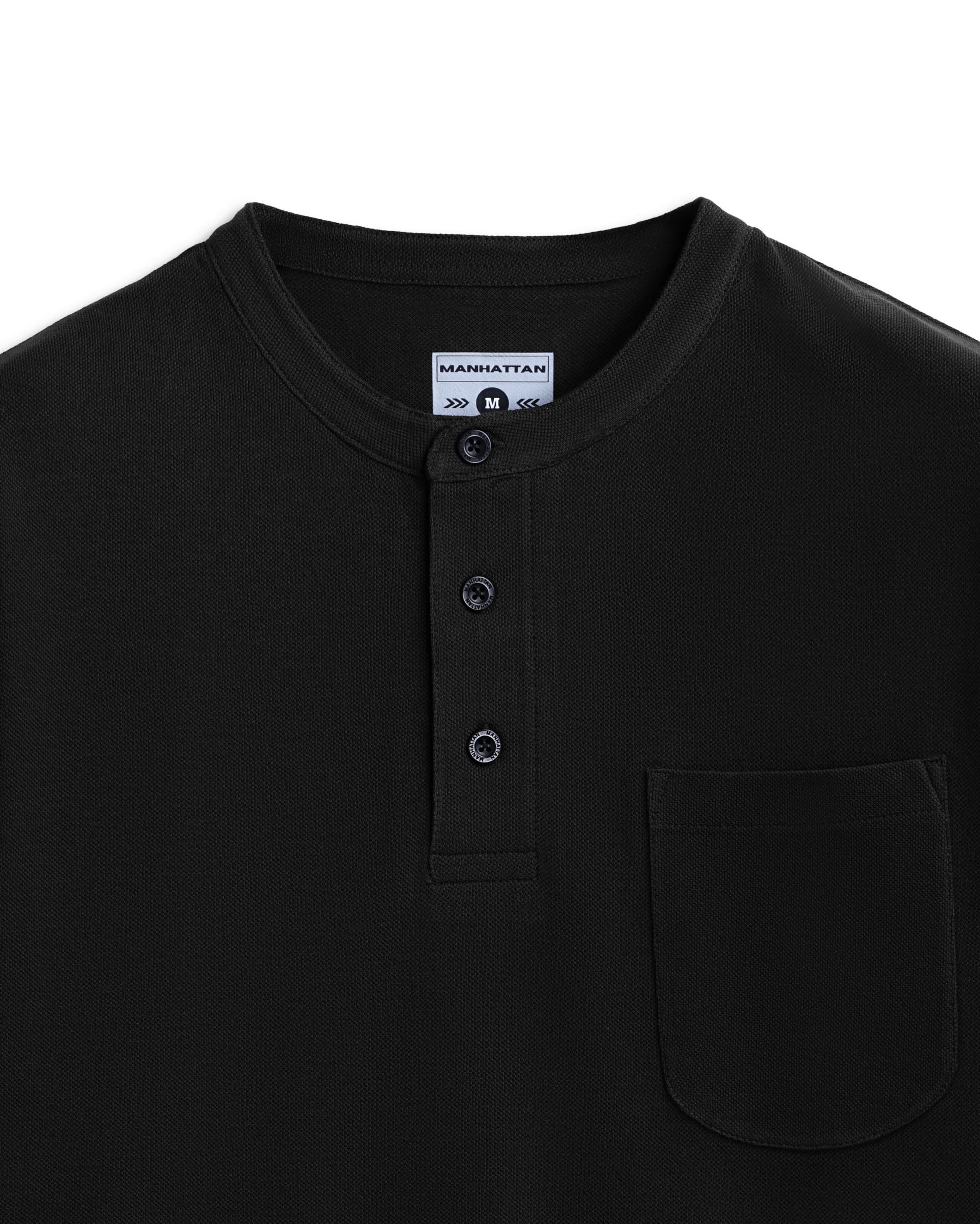Pure Cotton Henley Pocket T shirts (Black) - Image 2