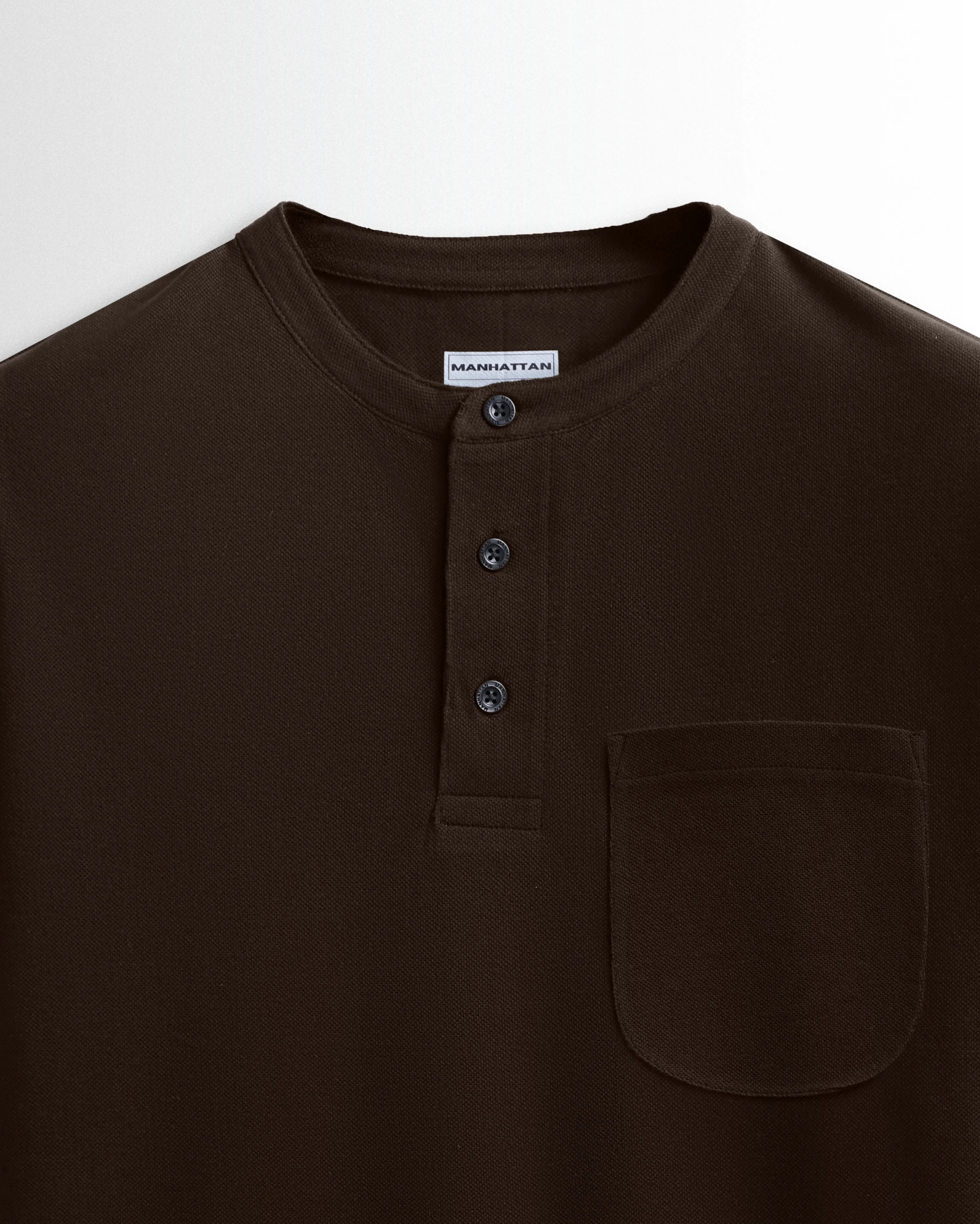Pure Cotton Henley Pocket T shirts (Coffee Brown) - Image 2