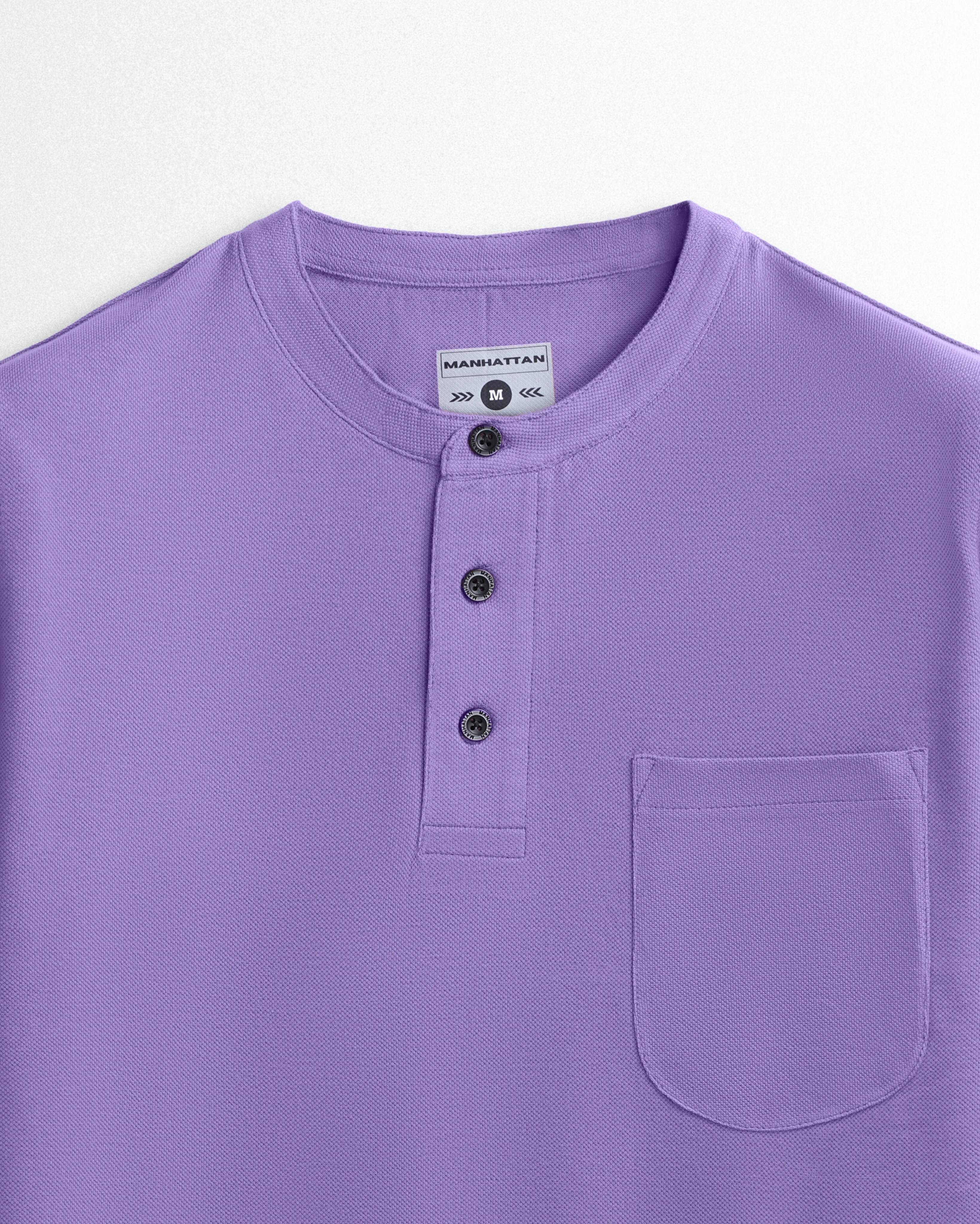 Pure Cotton Henley Pocket T shirts (Lavender) - Image 2