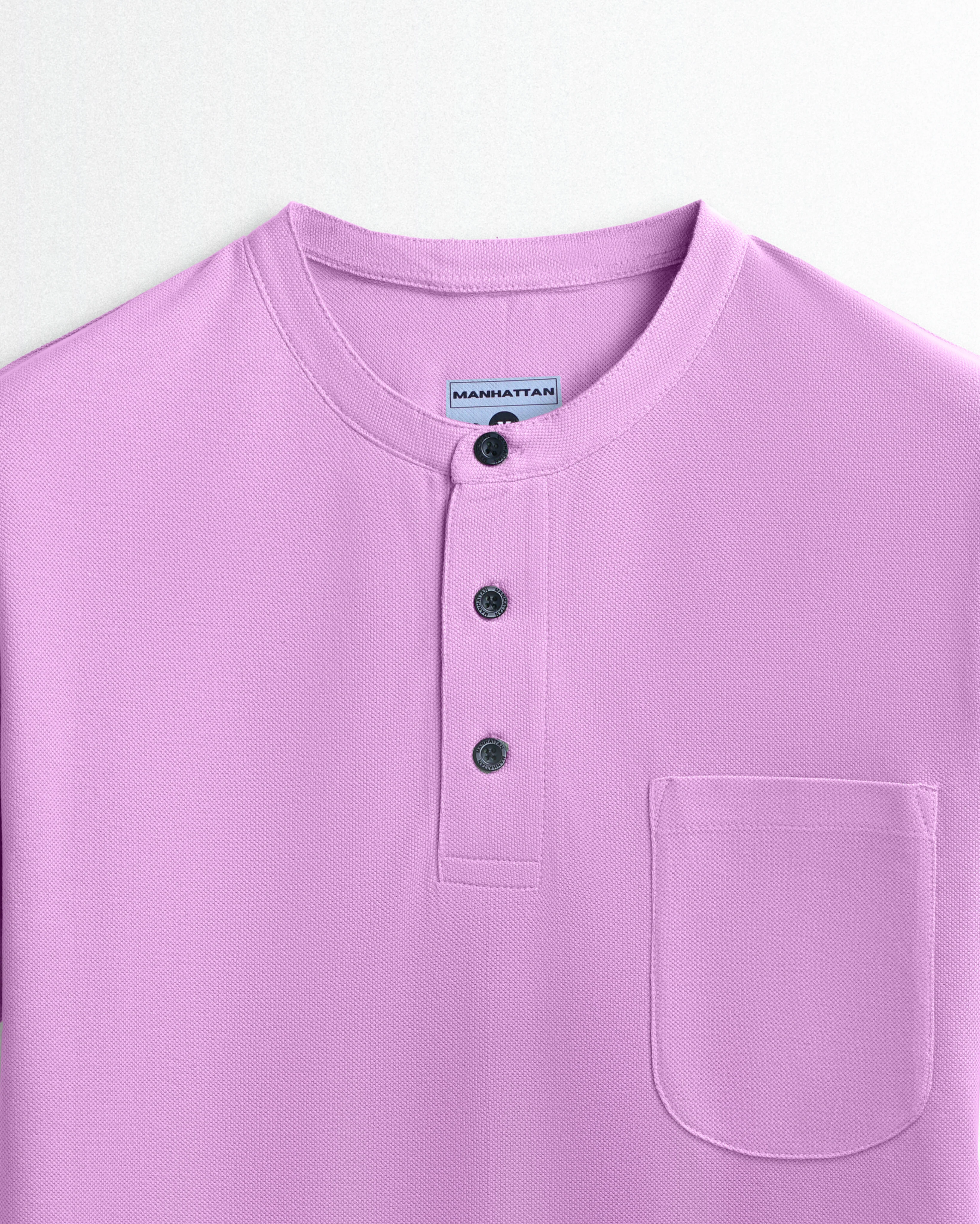 Pure Cotton Henley Pocket T shirts (Lilac) - Image 2