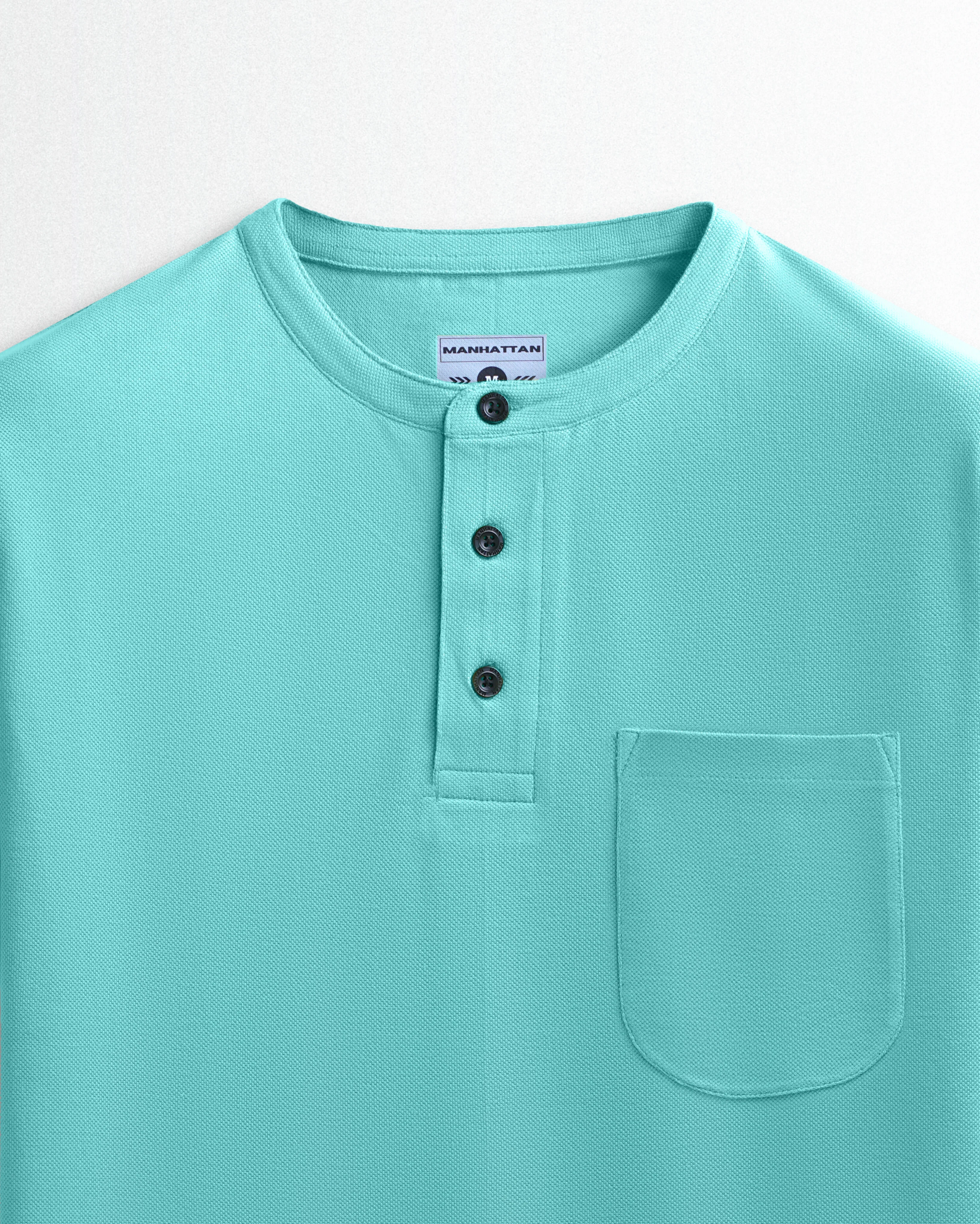 Pure Cotton Henley Pocket T shirts (Mint Blue) - Image 2