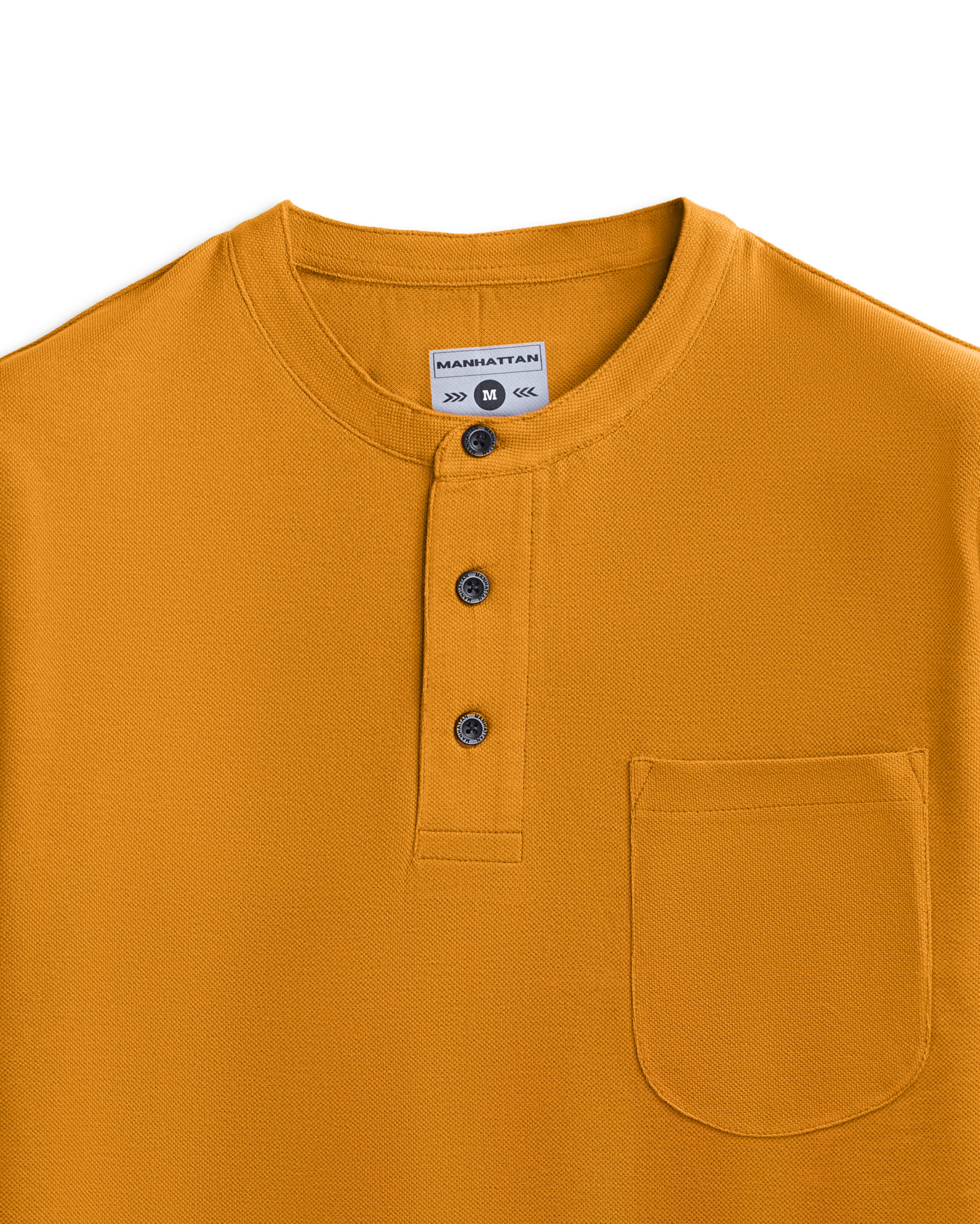 Pure Cotton Henley Pocket T shirts (Mustard) - Image 2