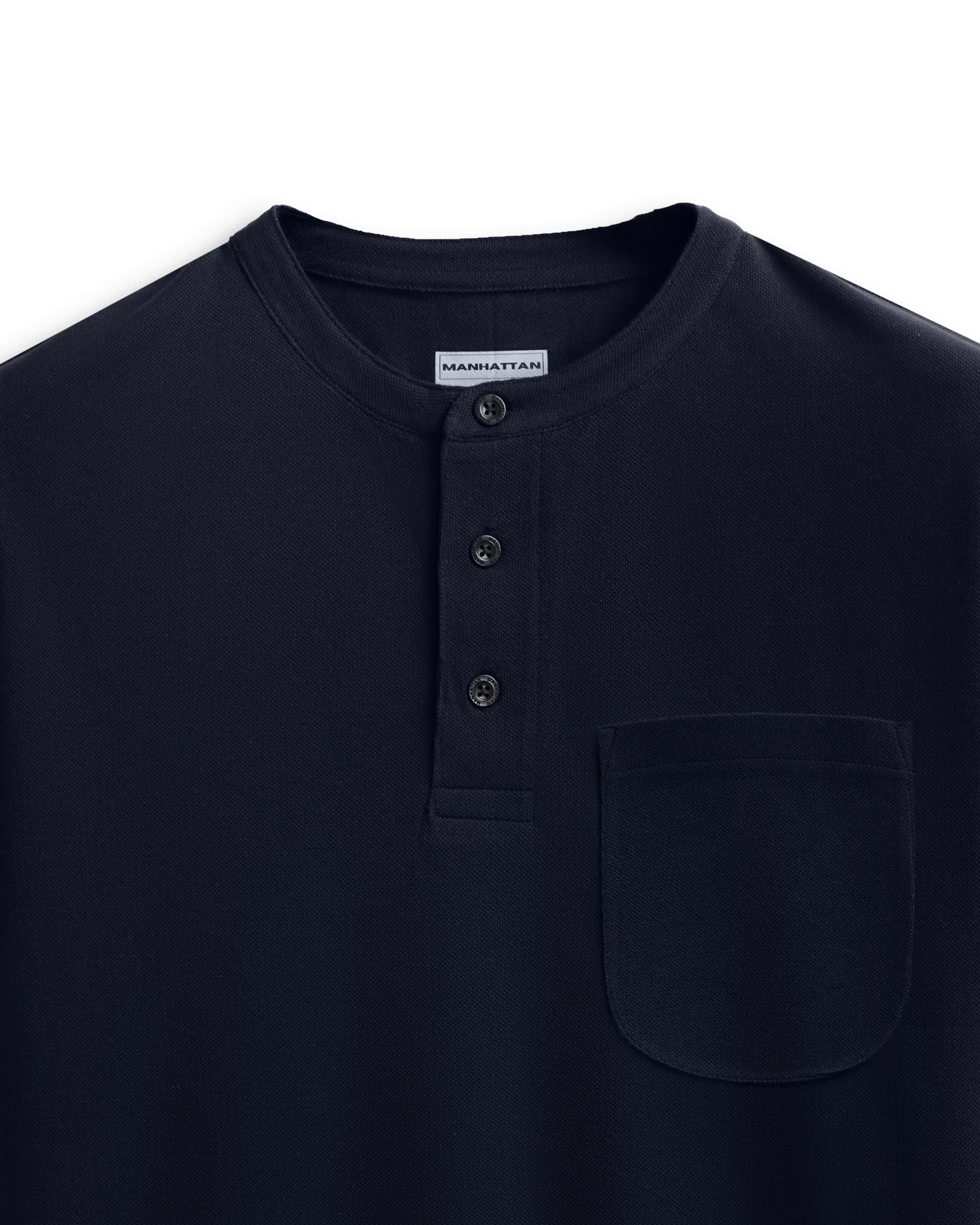 Pure Cotton Henley Pocket T shirts (Navy) - Image 2