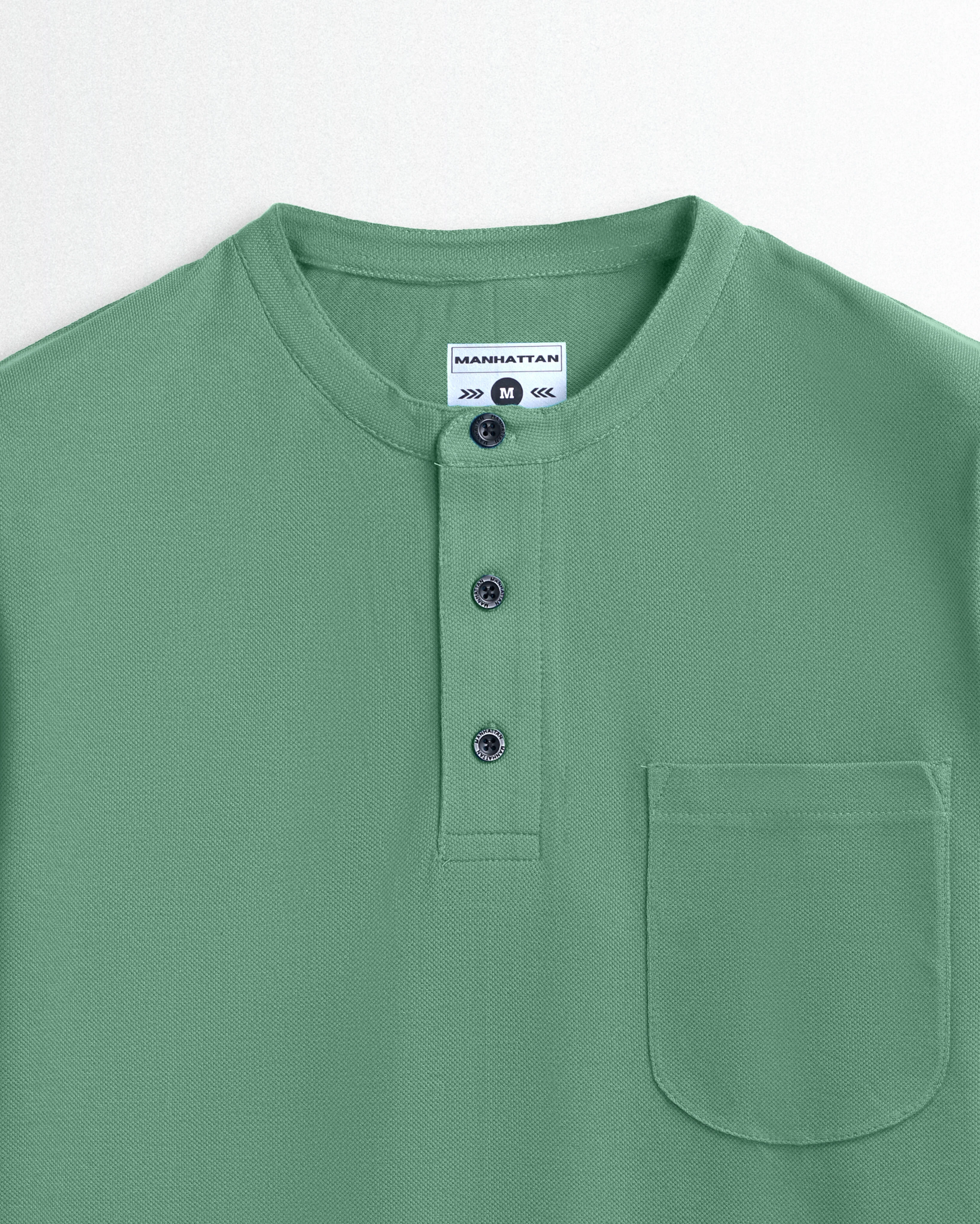 Pure Cotton Henley Pocket T shirts (Olive Green) - Image 2