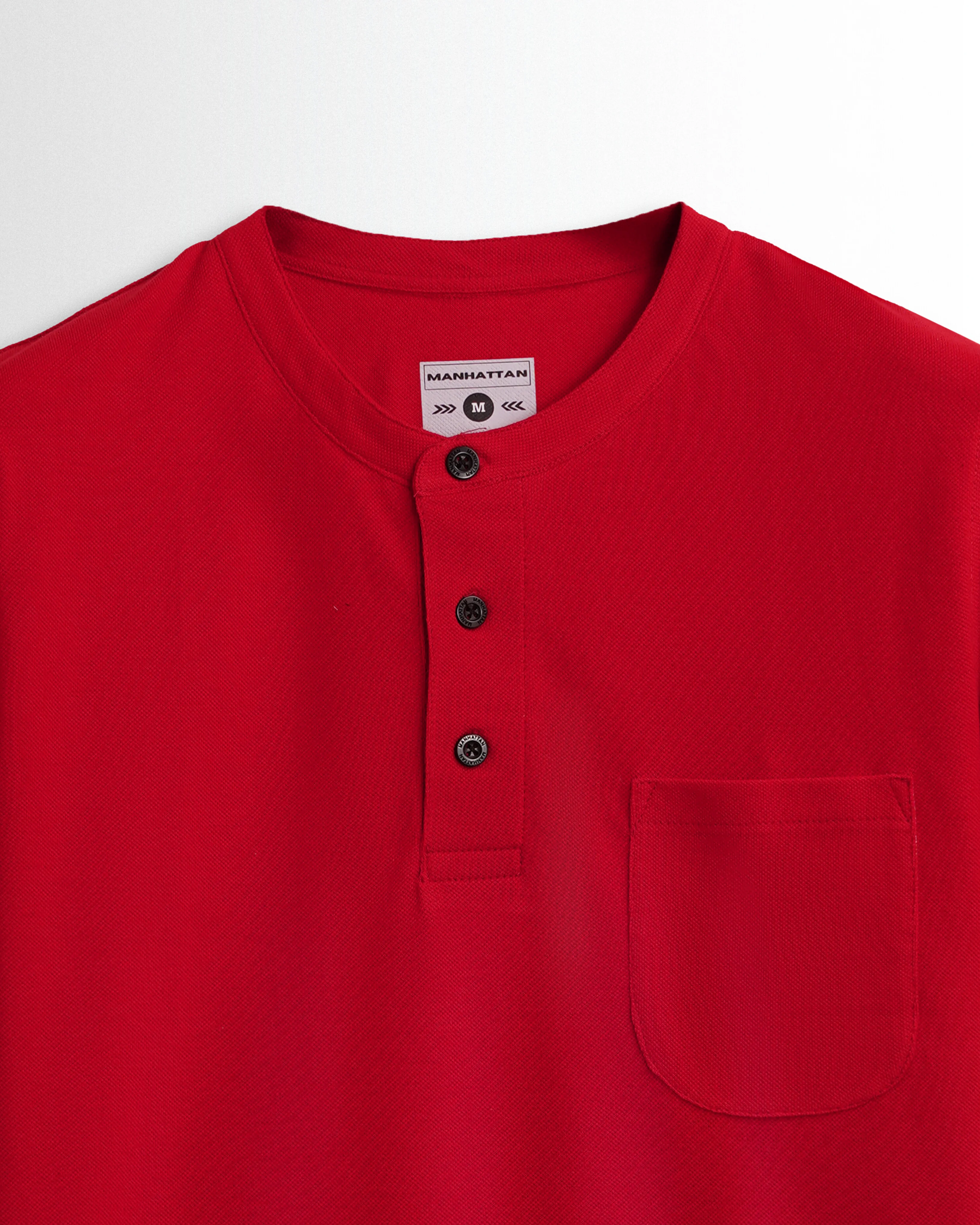 Pure Cotton Henley Pocket T shirts (Red) - Image 2