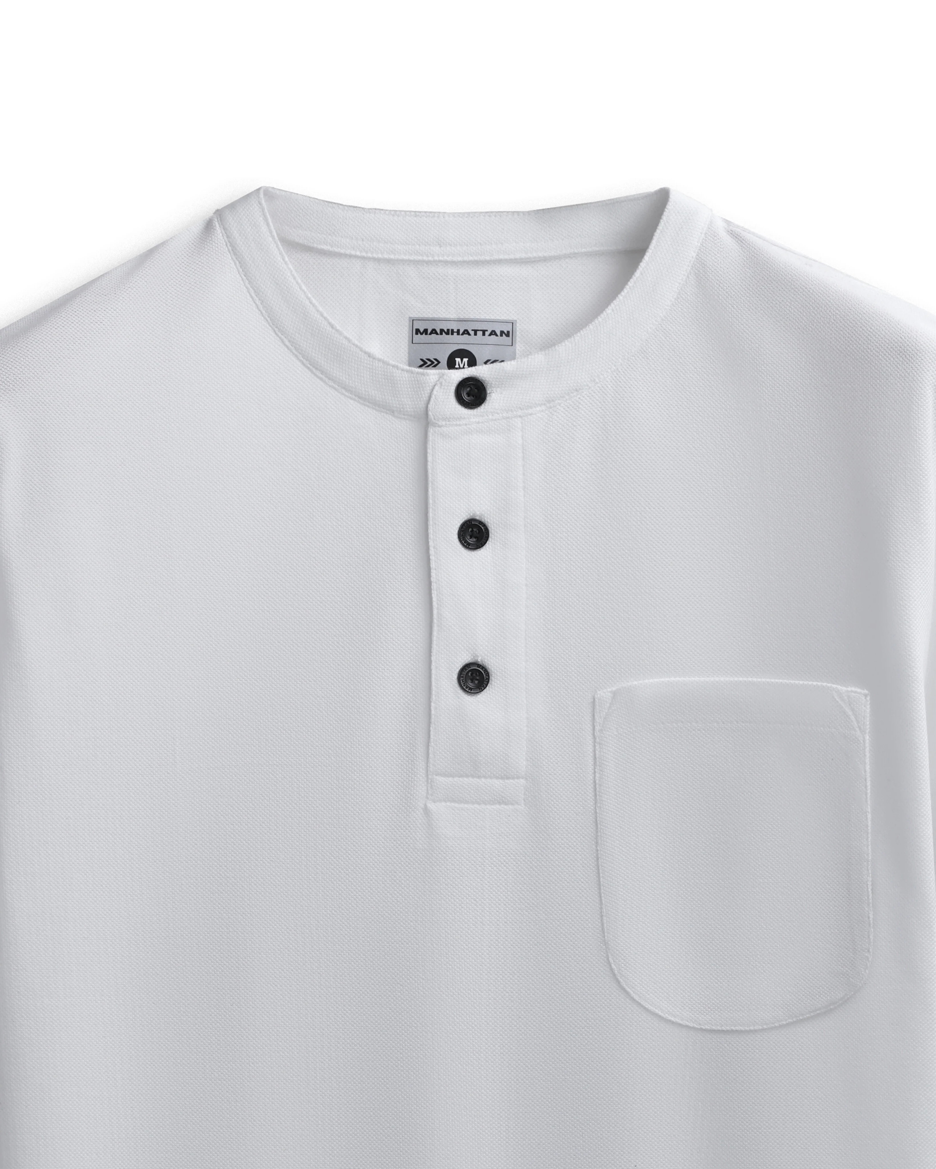 Pure Cotton Henley Pocket T shirts (White) - Image 2