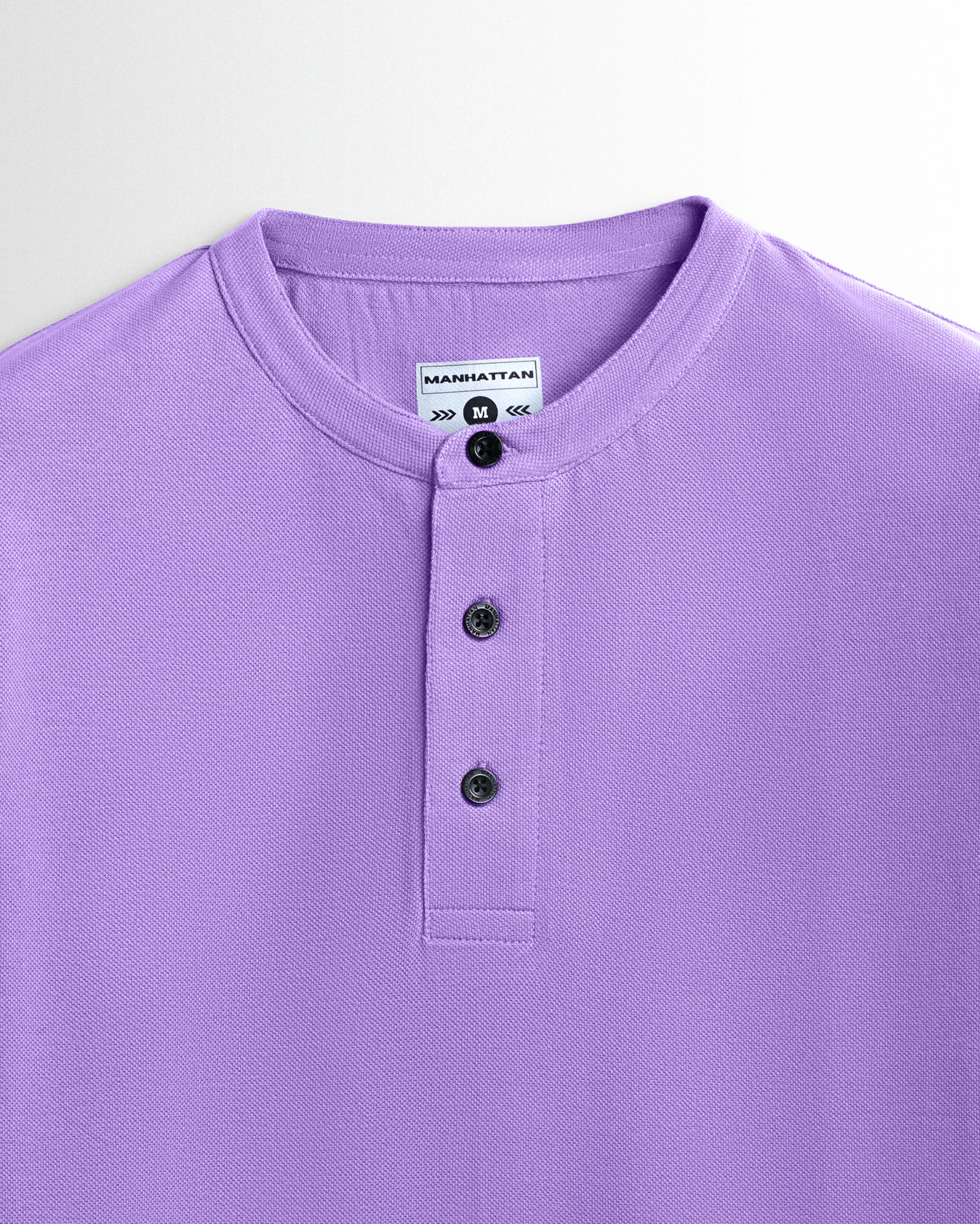 Pure Cotton Henley Without Pocket T Shirt (Lavender) - Image 2