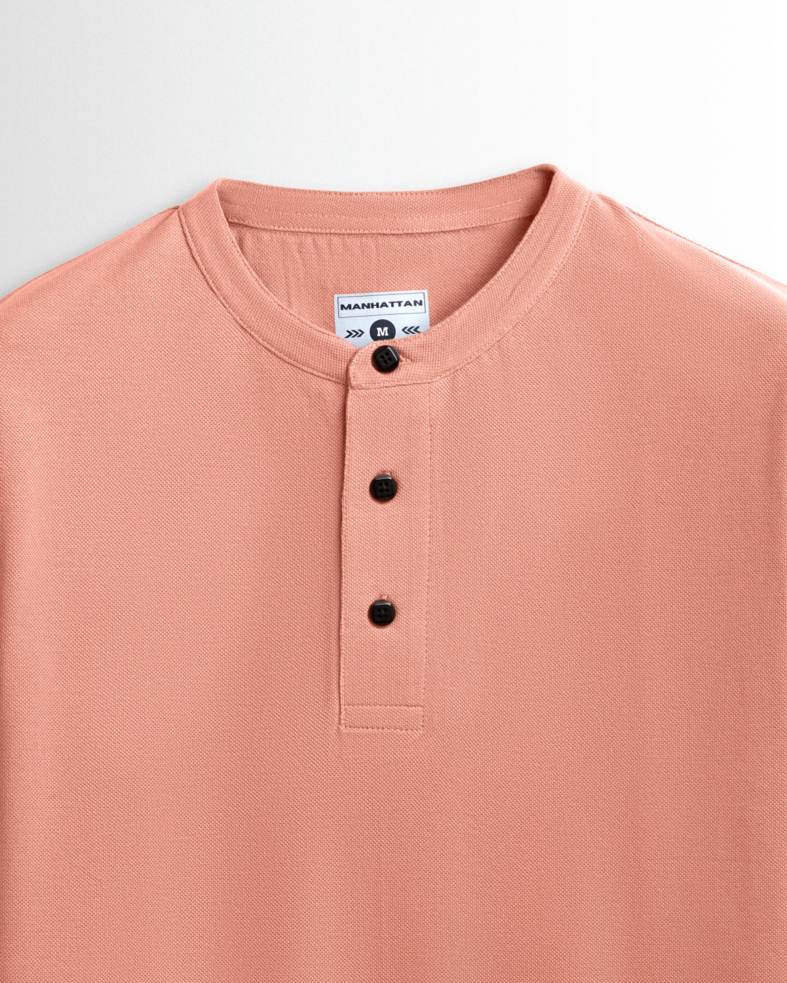 Pure Cotton Henley Without Pocket T shirts (Light Orange) - Image 2