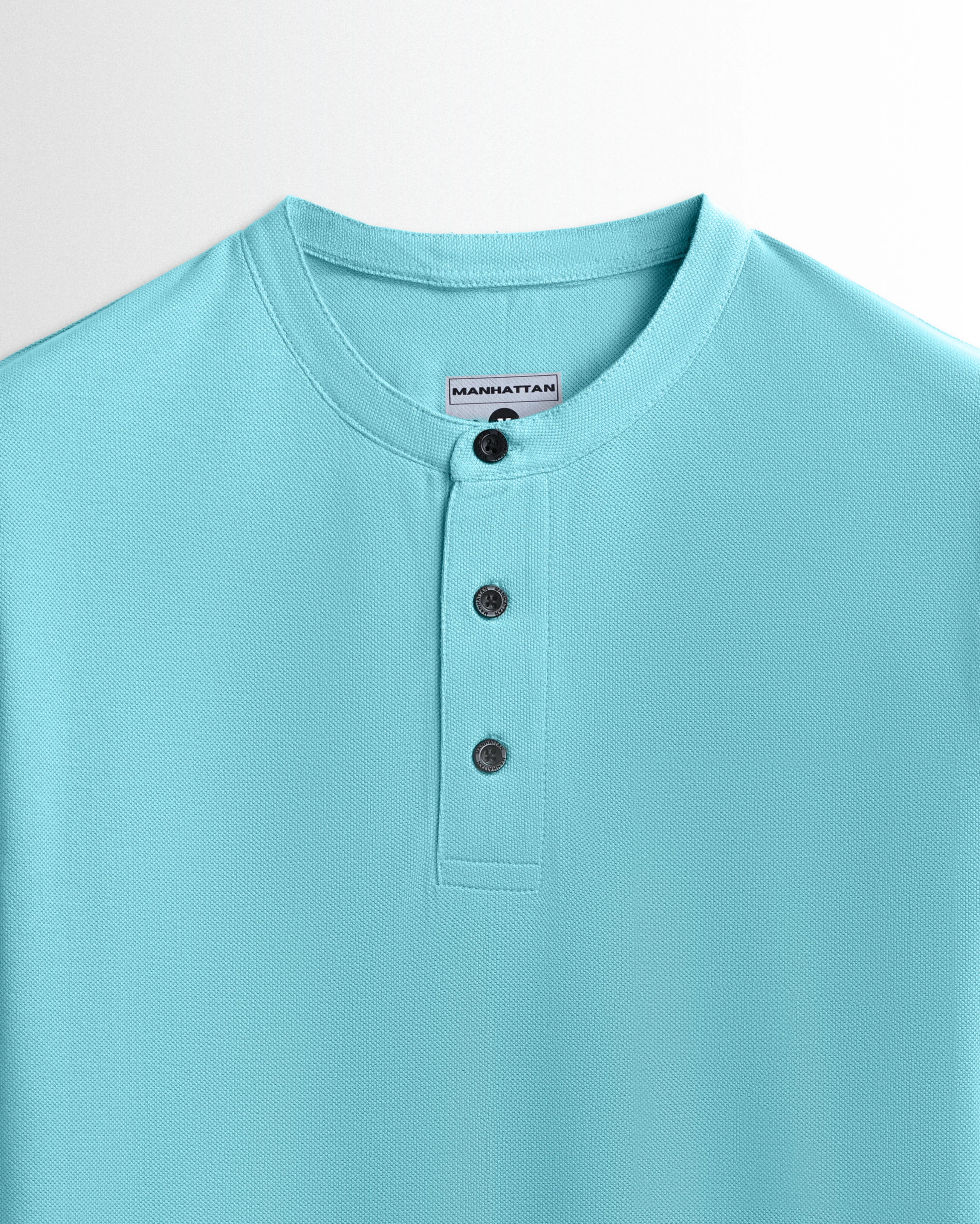 Pure Cotton Henley Without Pocket T Shirts (Mint Blue) - Image 2