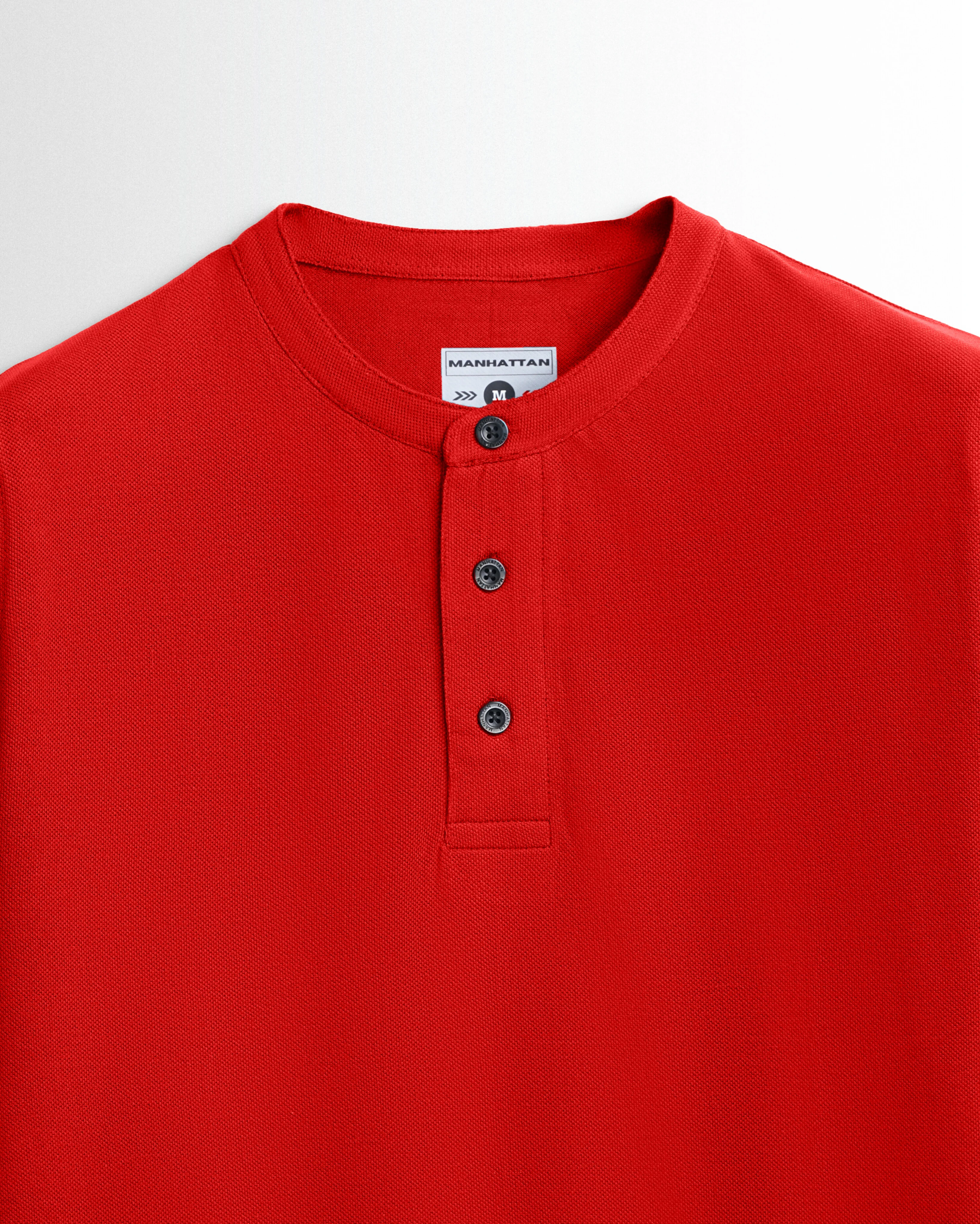 Pure Cotton Henley Without Pocket T Shirts (Red) - Image 2