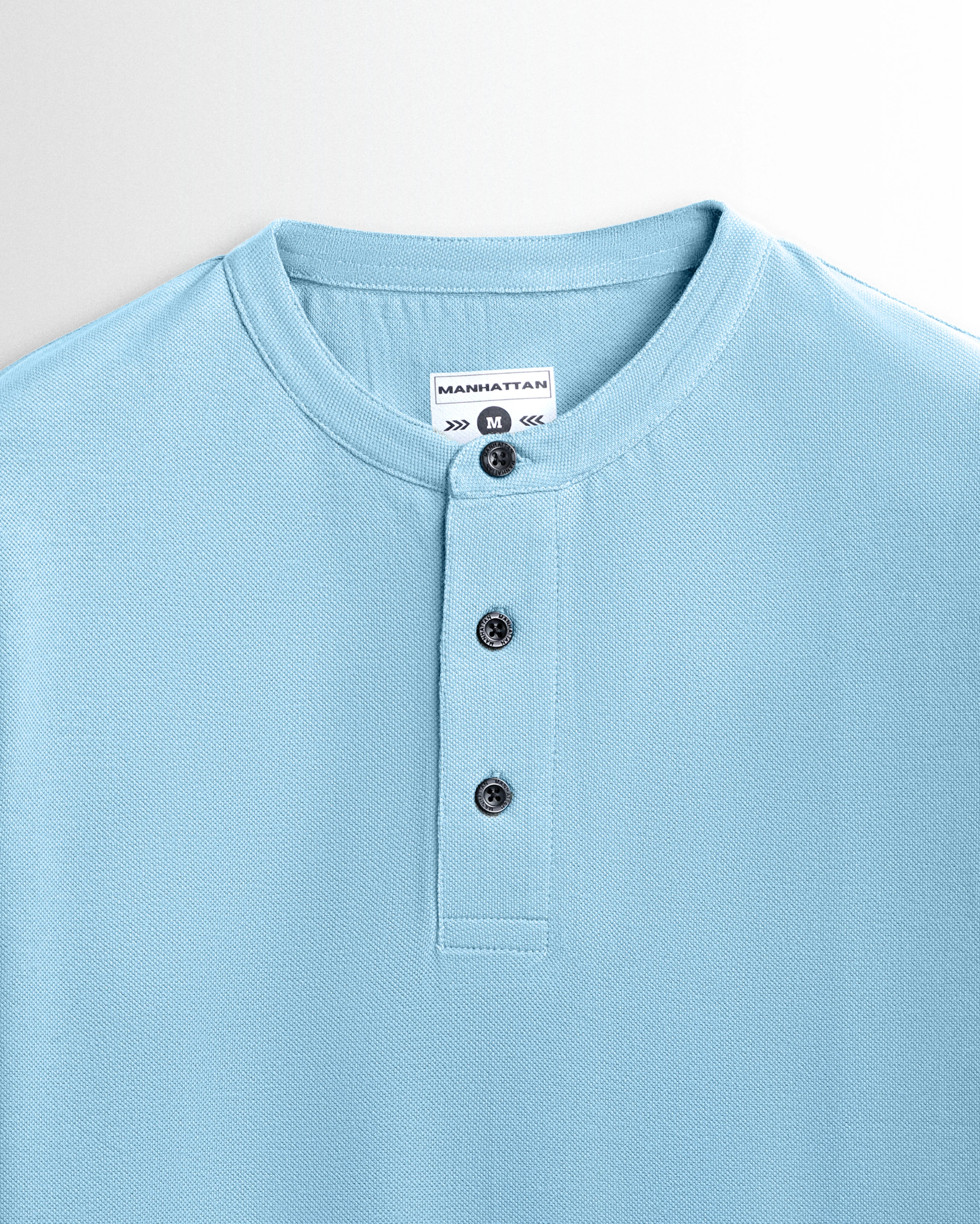 Pure Cotton Henley Without Pocket T Shirts (Sky Blue) - Image 2