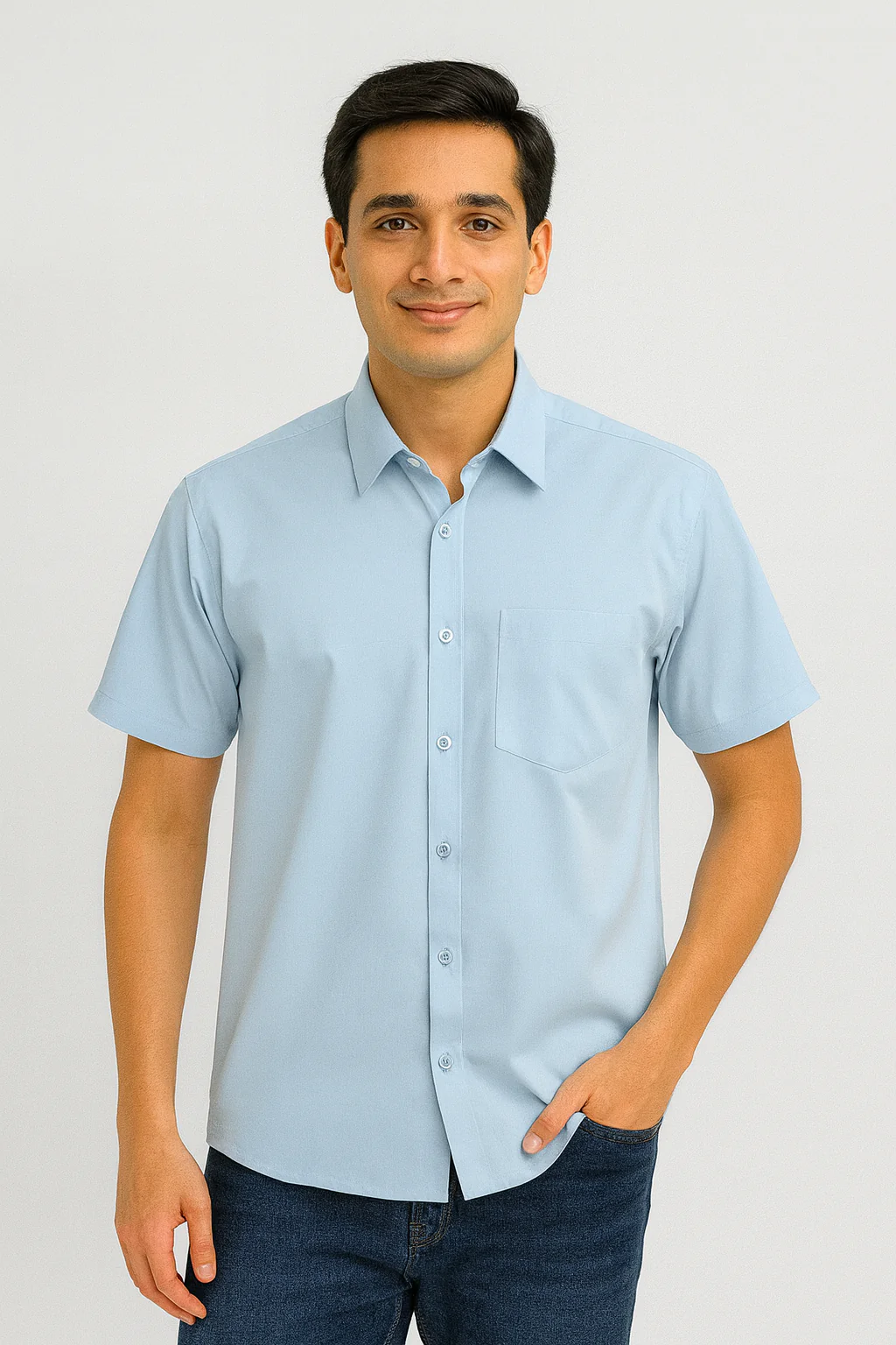 Pure Cotton Light Blue Shirts. - Image 3