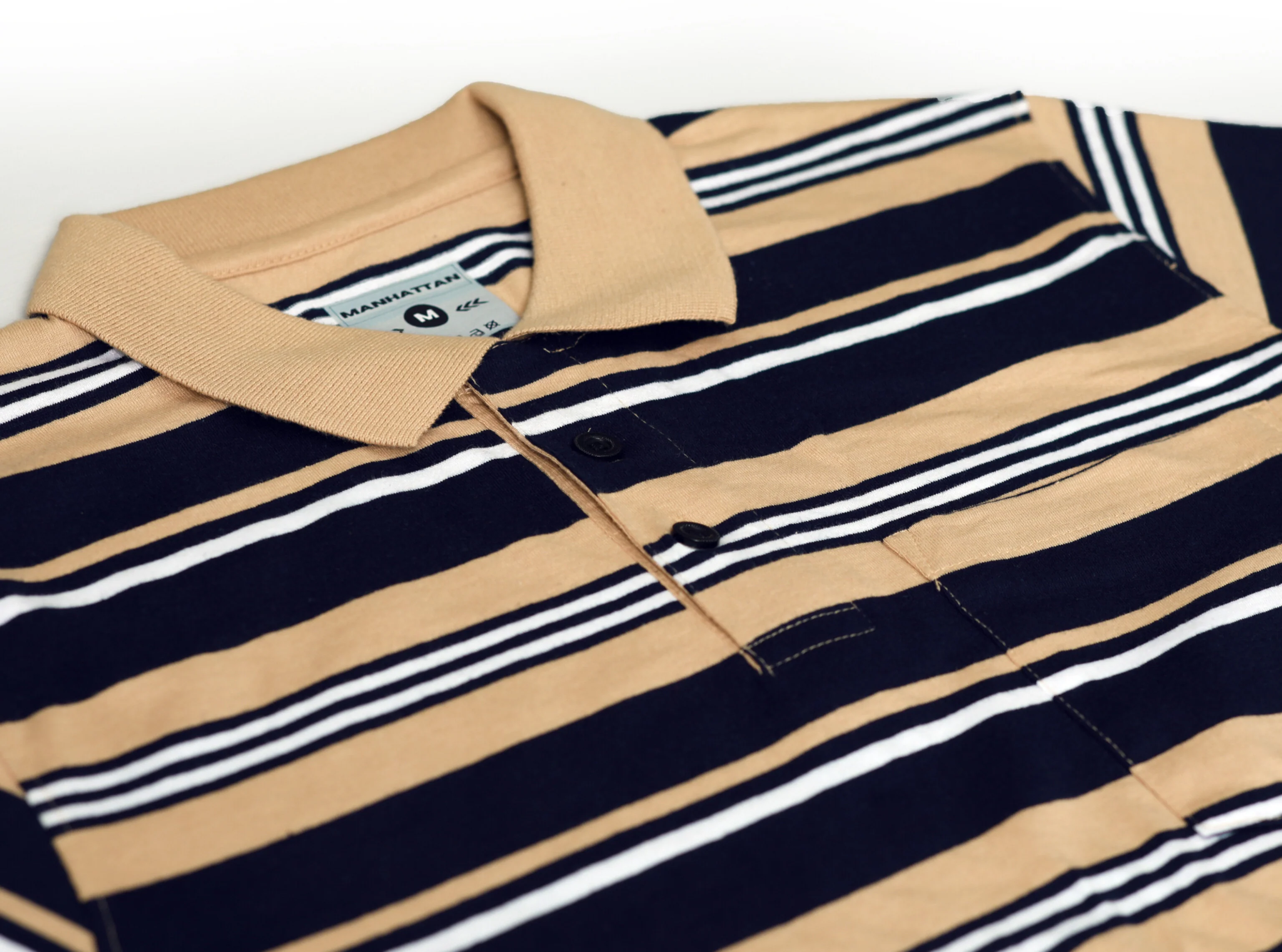 Premium Cotton Multi Striped Polo Pocket (Beach/Navy Stripes) - Image 3
