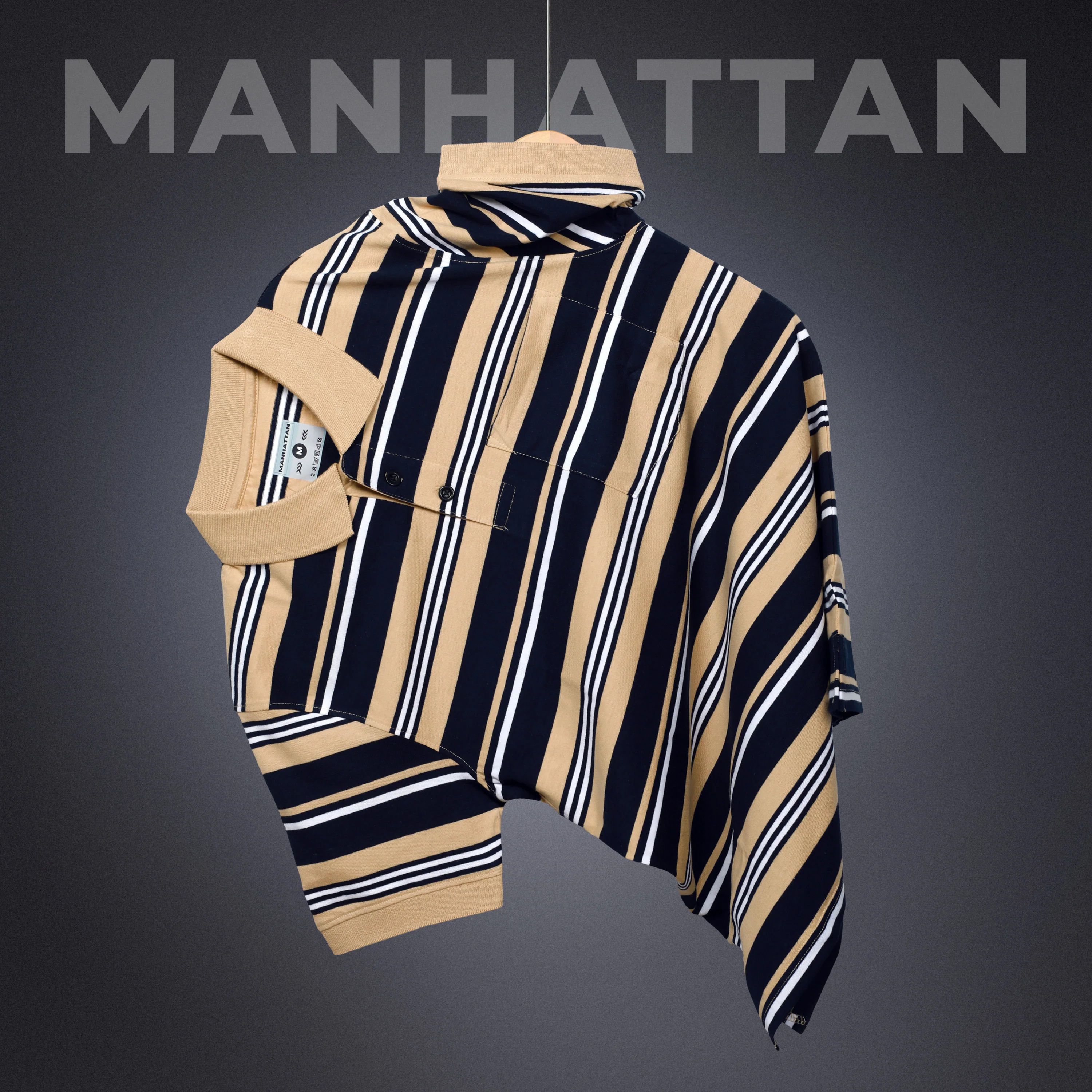 Premium Cotton Multi Striped Polo Pocket (Beach/Navy Stripes) - Image 4