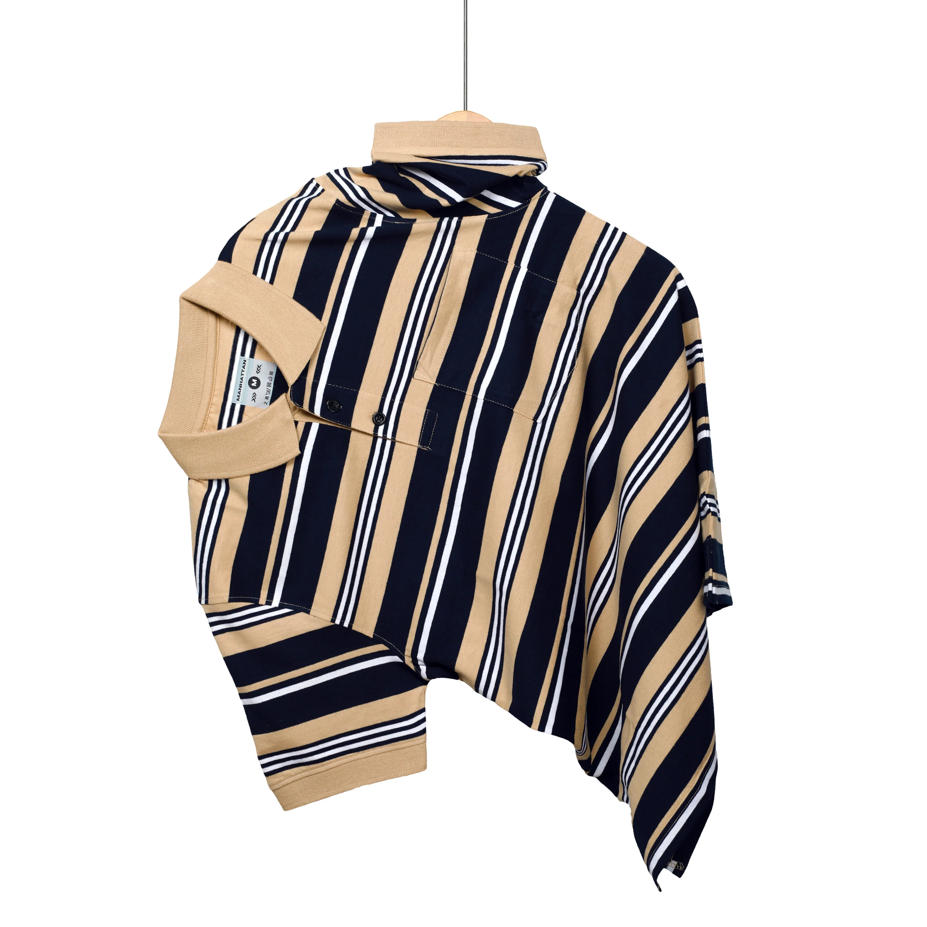 Premium Cotton Multi Striped Polo Pocket (Beach/Navy Stripes) - Image 5