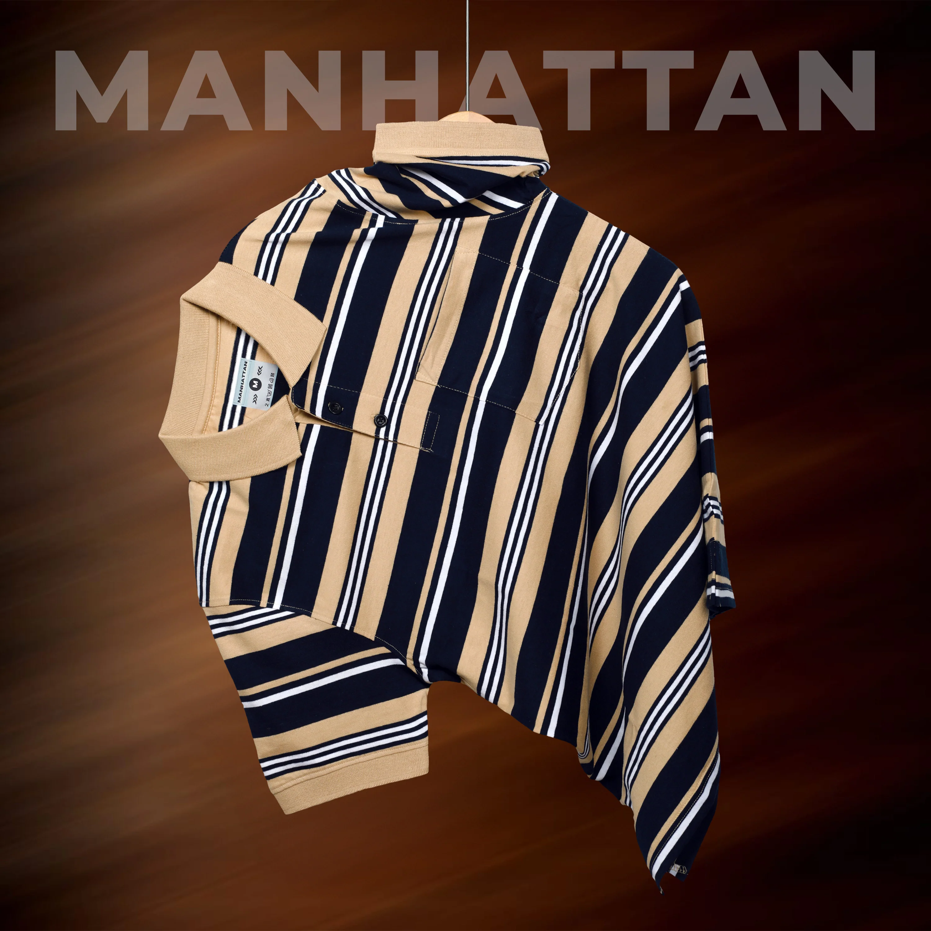 Premium Cotton Multi Striped Polo Pocket (Beach/Navy Stripes) - Image 6