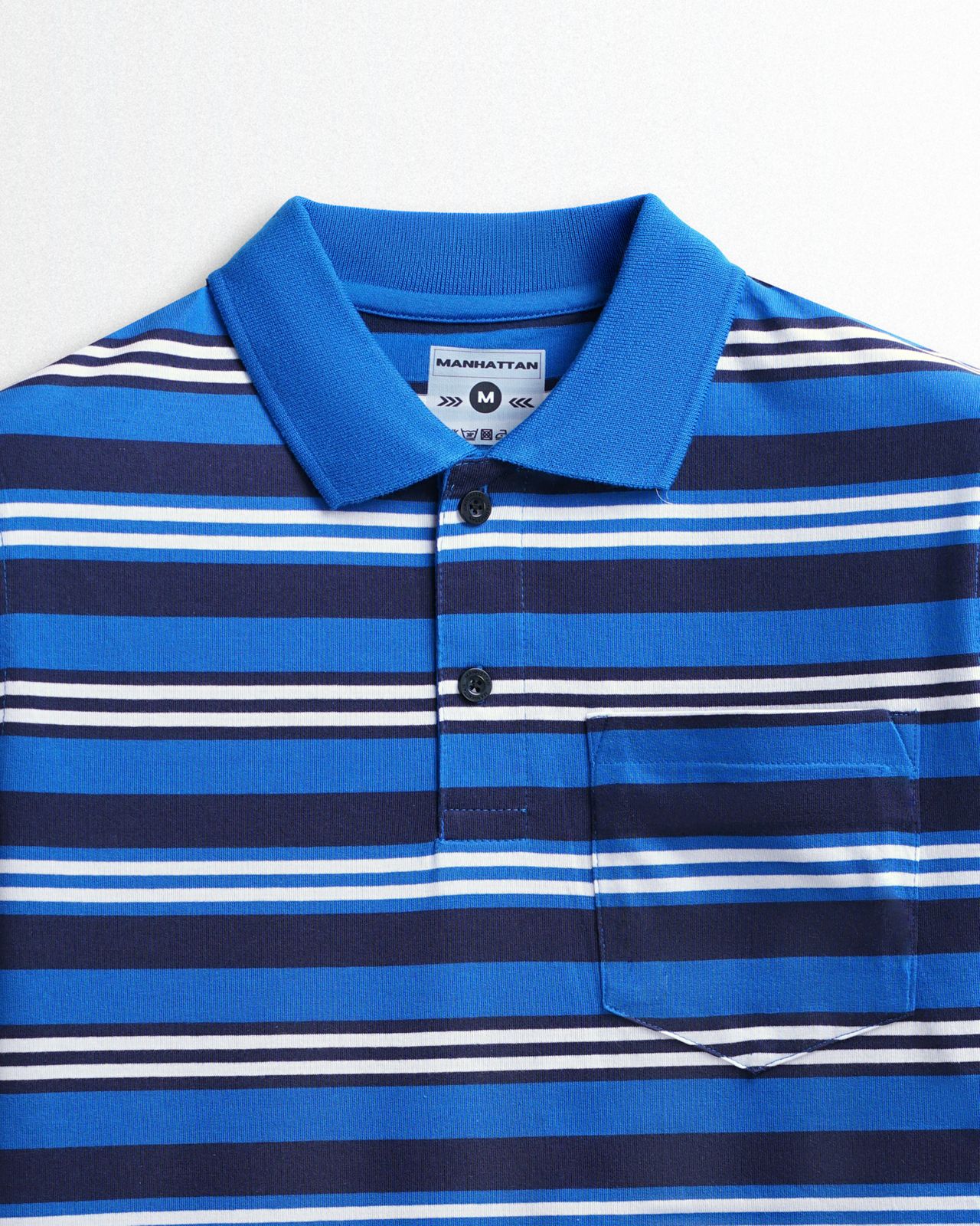 Premium Cotton Multi Striped Polo Pocket (Blue/Navy/White Stripes) - Image 2
