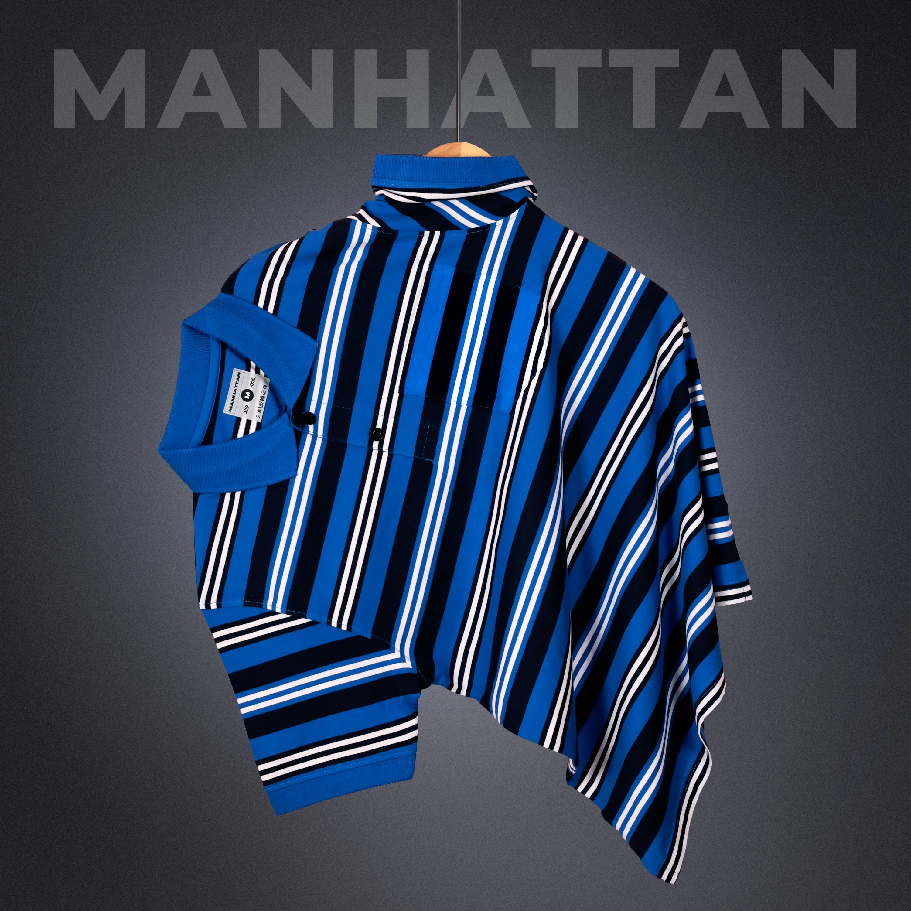 Premium Cotton Multi Striped Polo Pocket (Blue/Navy/White Stripes) - Image 4