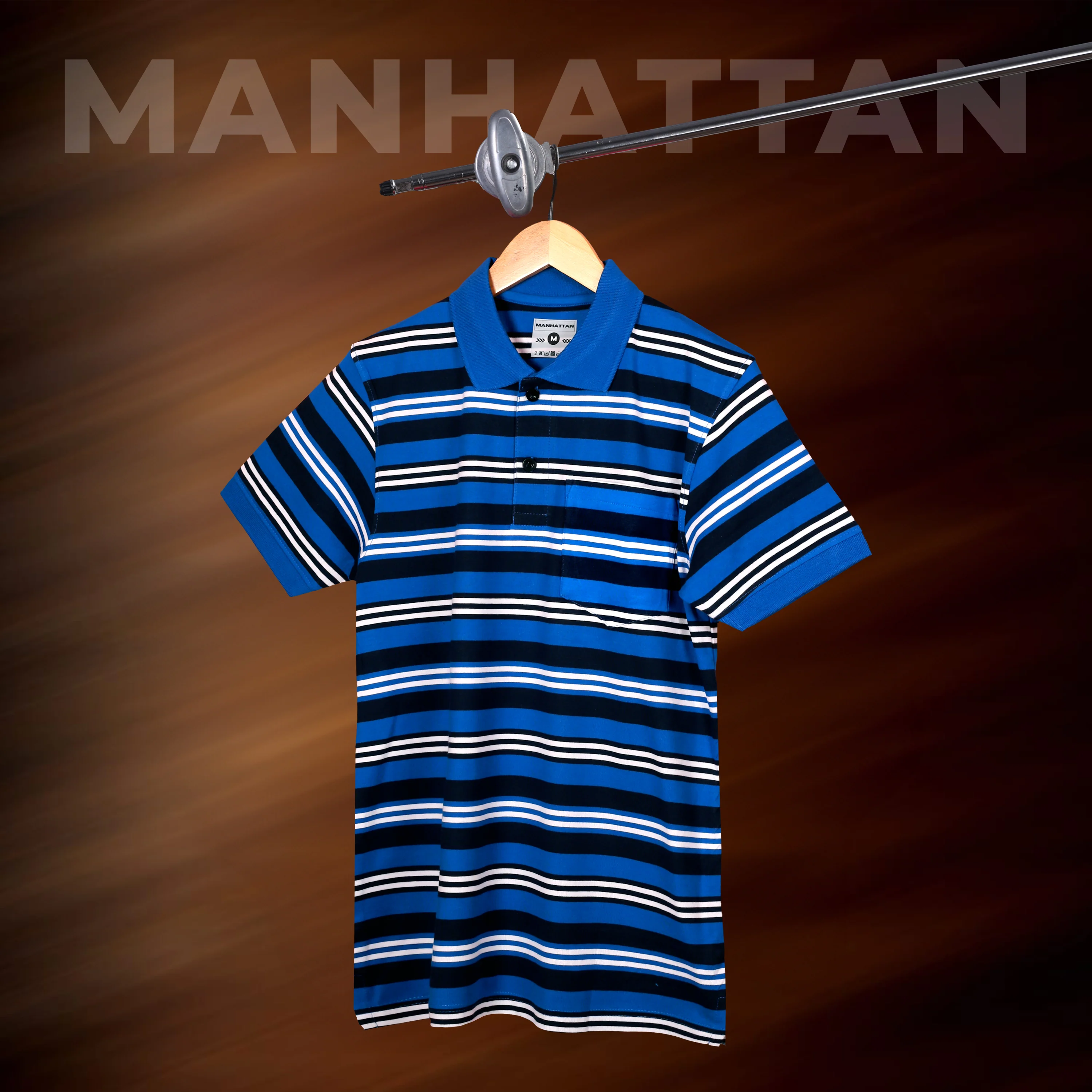 Premium Cotton Multi Striped Polo Pocket (Blue/Navy/White Stripes) - Image 5