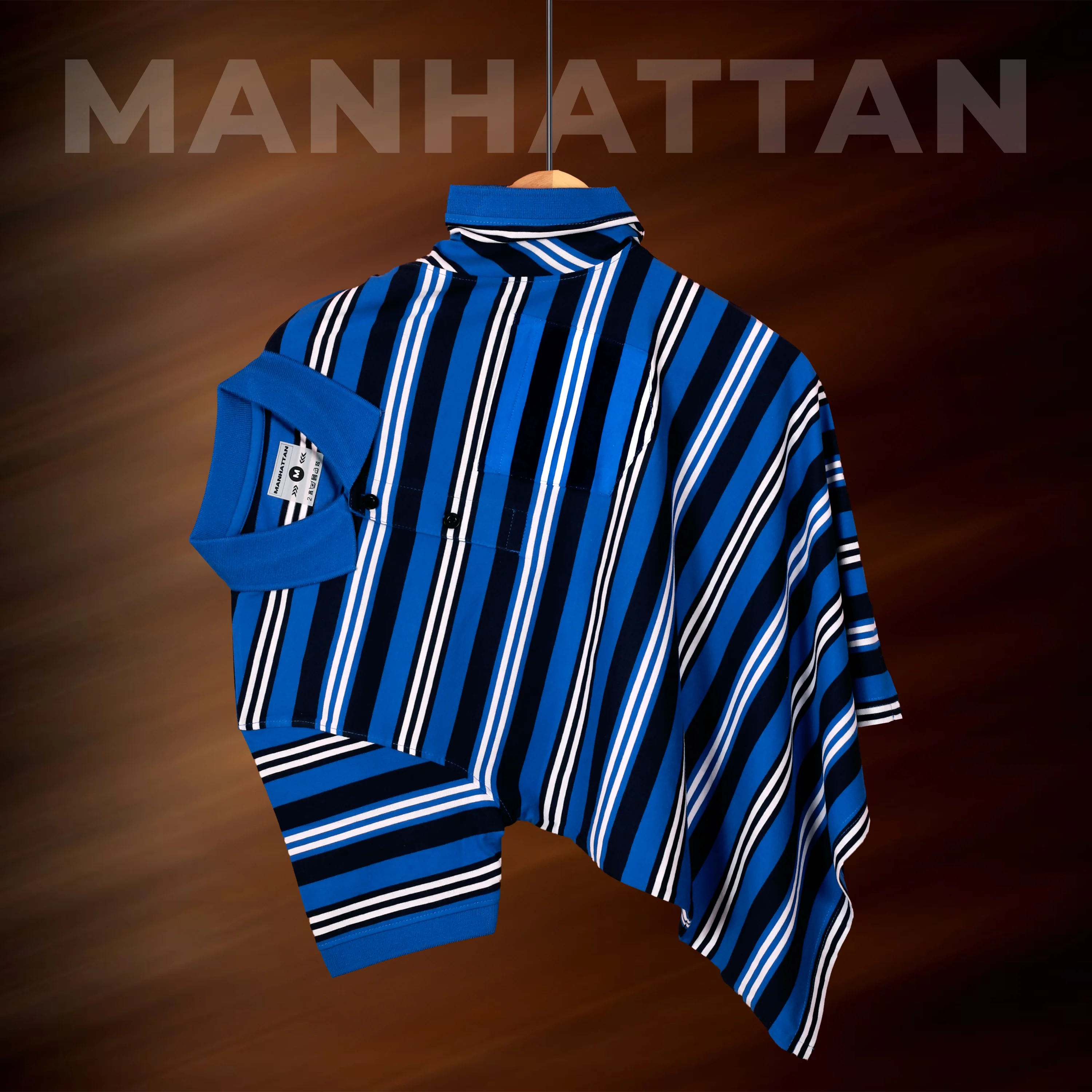 Premium Cotton Multi Striped Polo Pocket (Blue/Navy/White Stripes) - Image 6