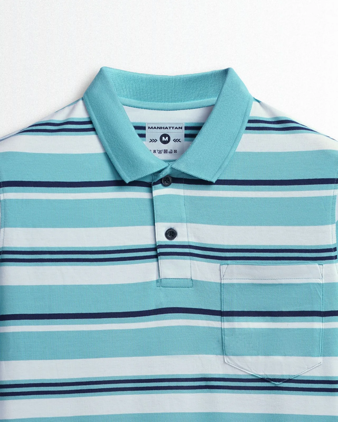 Premium Cotton Multi Striped Polo Pocket (Marine Blue/Navy/White Stripes) - Image 2