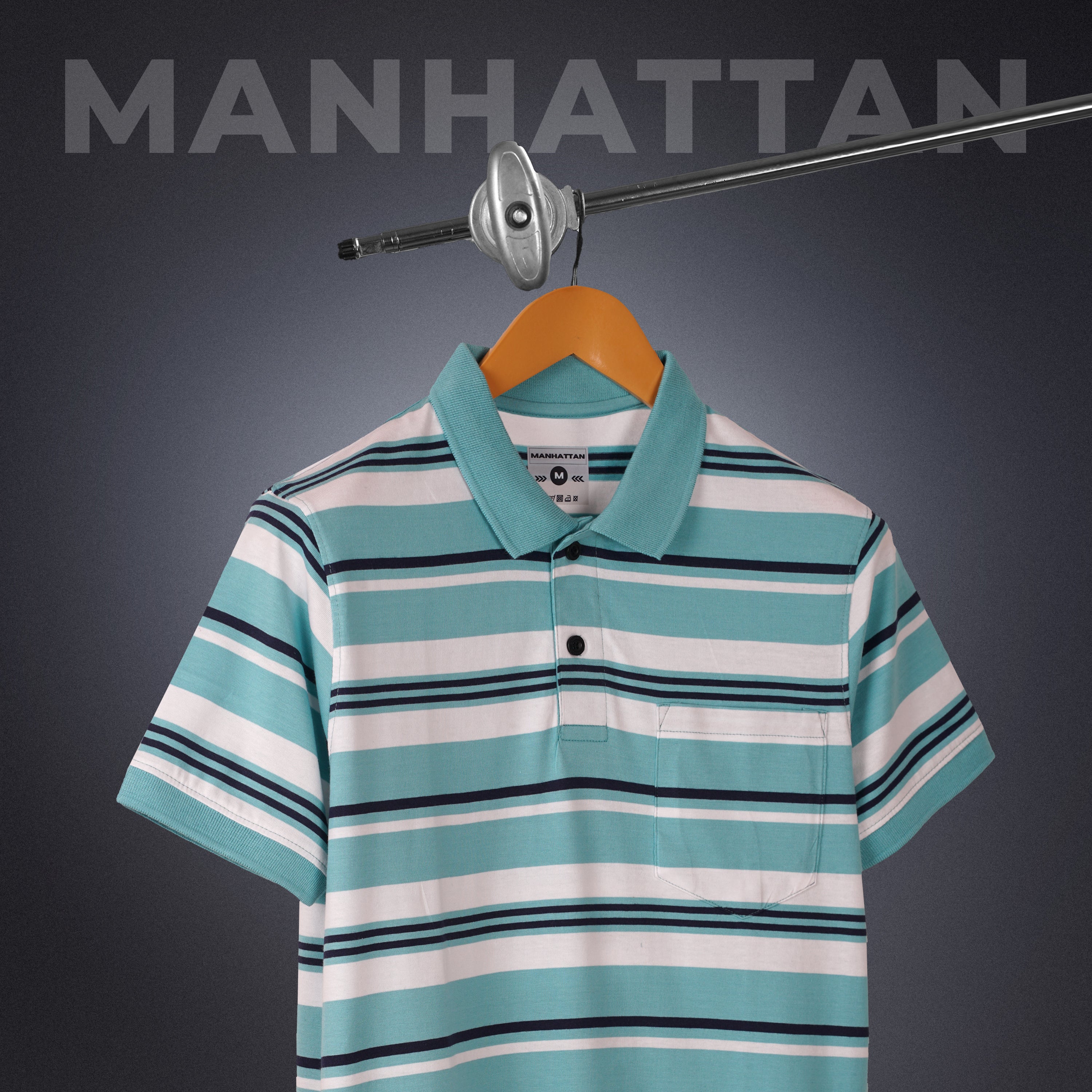 Premium Cotton Multi Striped Polo Pocket (Marine Blue/Navy/White Stripes) - Image 3