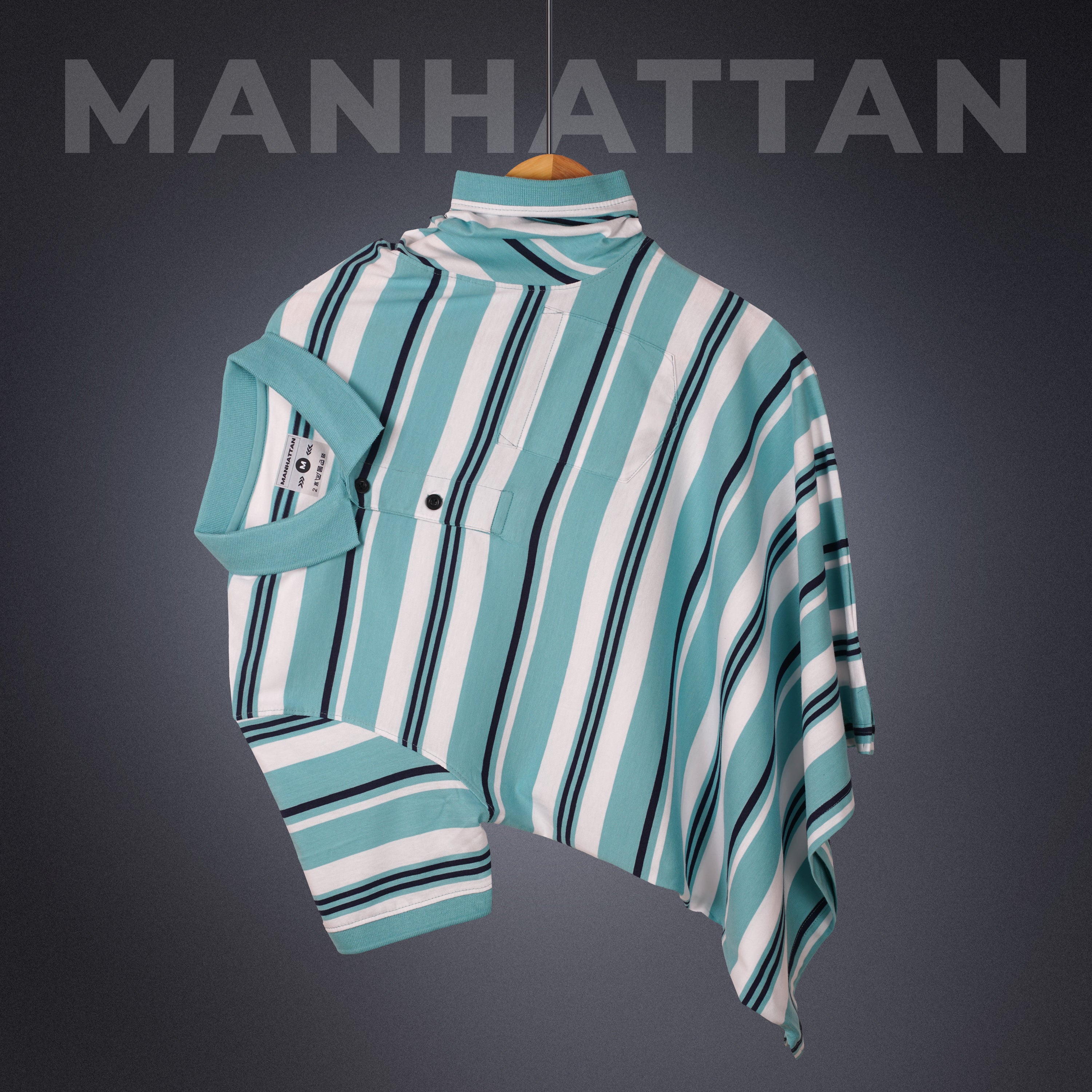 Premium Cotton Multi Striped Polo Pocket (Marine Blue/Navy/White Stripes) - Image 4