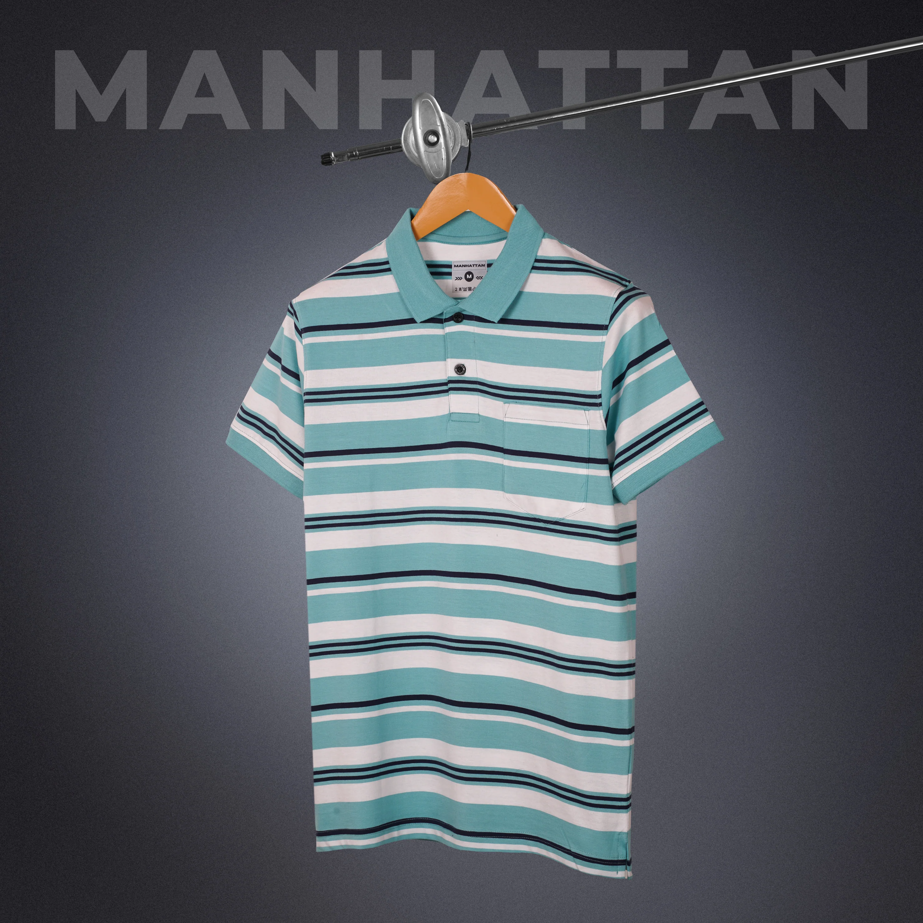 Premium Cotton Multi Striped Polo Pocket (Marine Blue/Navy/White Stripes) - Image 5