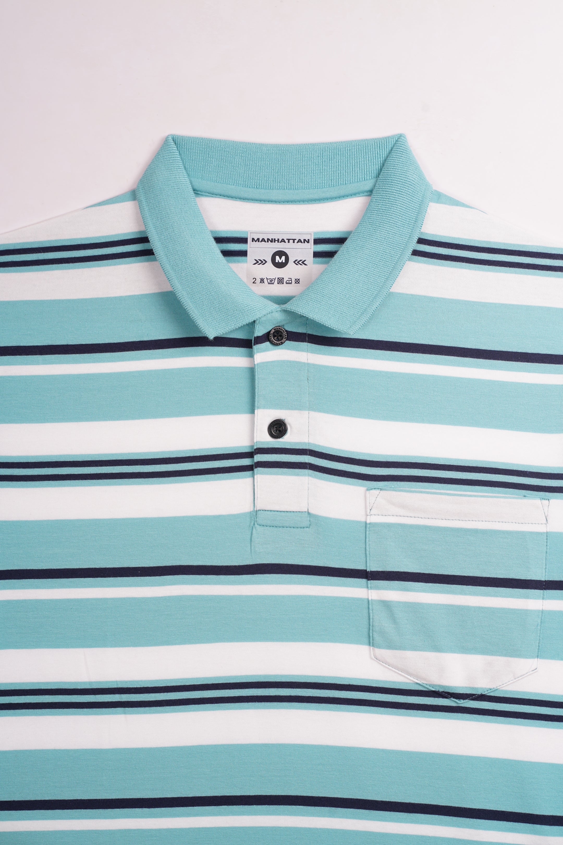 Premium Cotton Multi Striped Polo Pocket (Marine Blue/Navy/White Stripes) - Image 6
