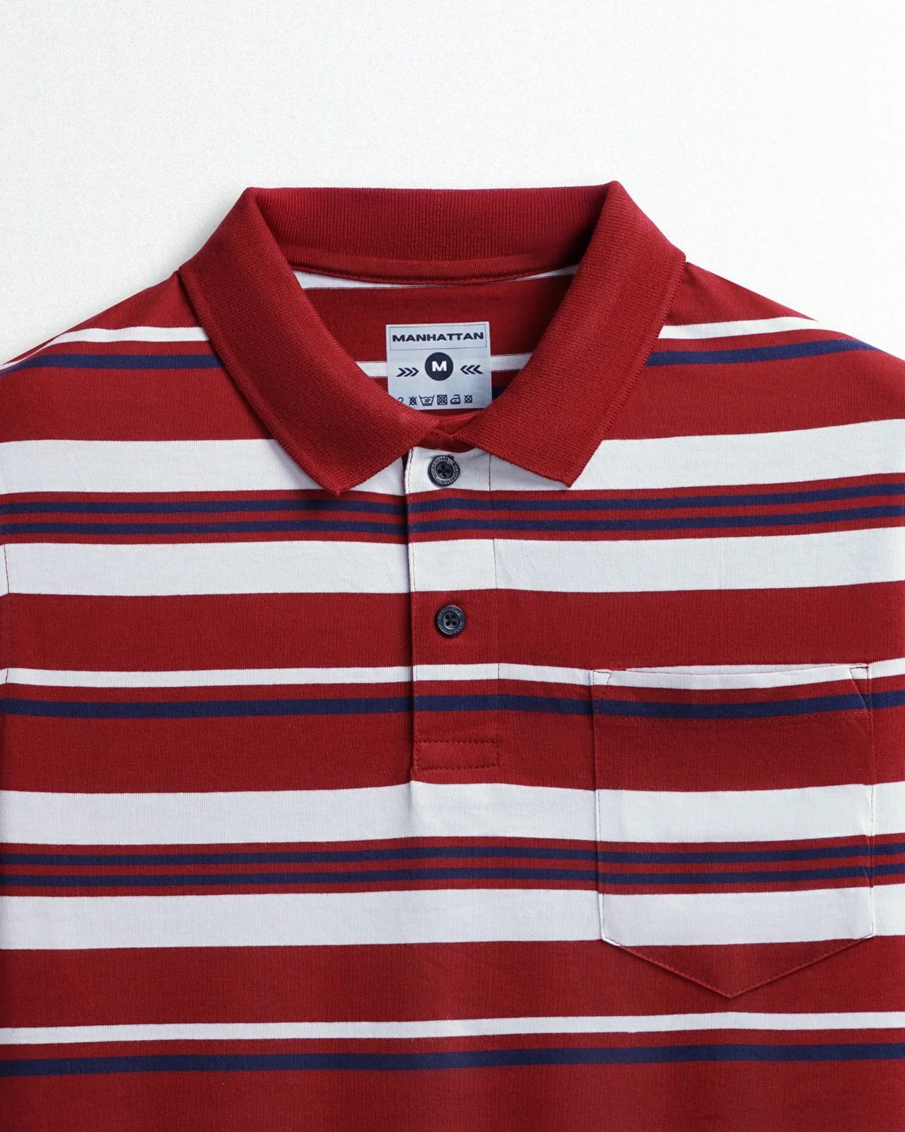 Premium Cotton Multi Striped Polo Pocket (Maroon/Navy/White Stripes) - Image 2