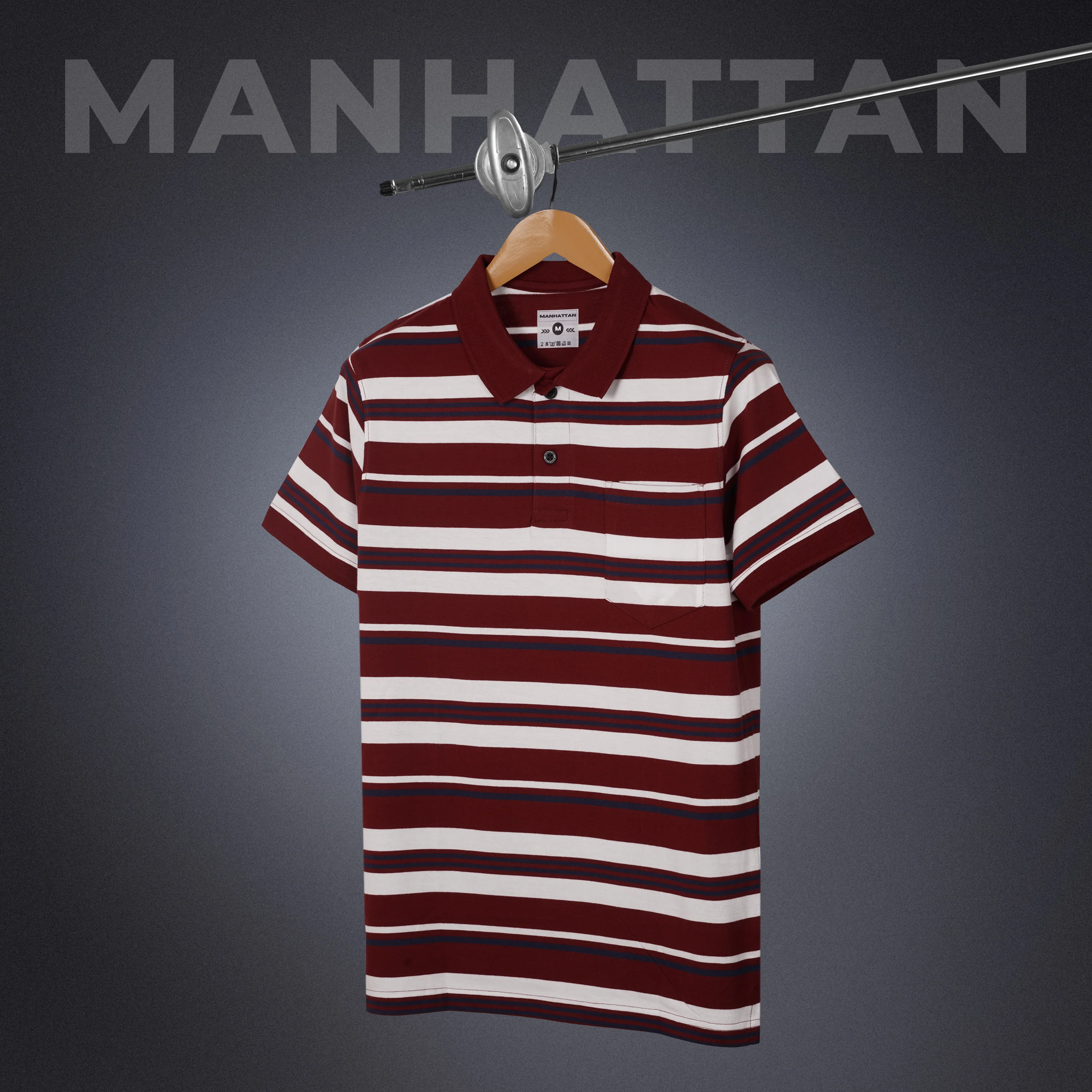Premium Cotton Multi Striped Polo Pocket (Maroon/Navy/White Stripes) - Image 3