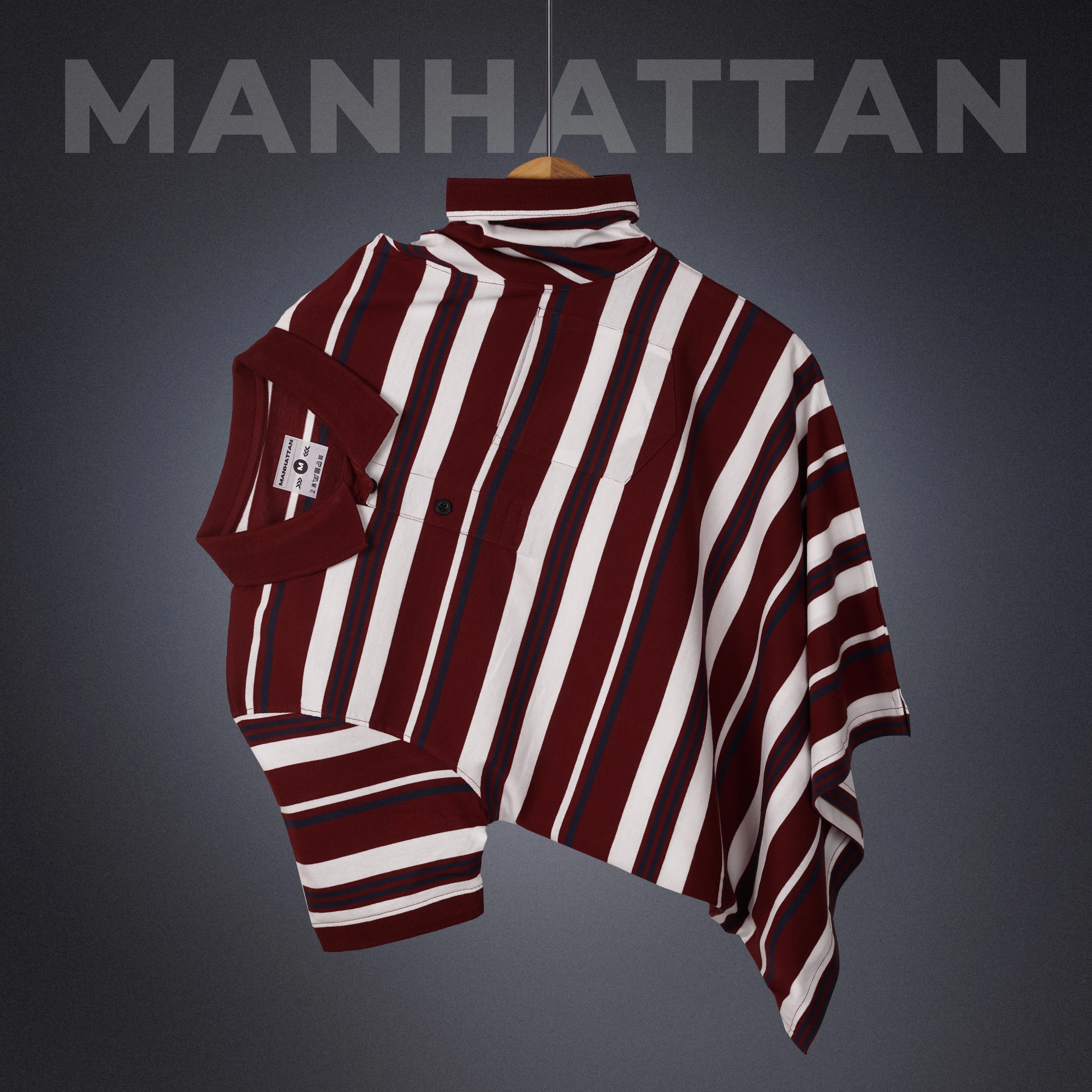 Premium Cotton Multi Striped Polo Pocket (Maroon/Navy/White Stripes) - Image 4